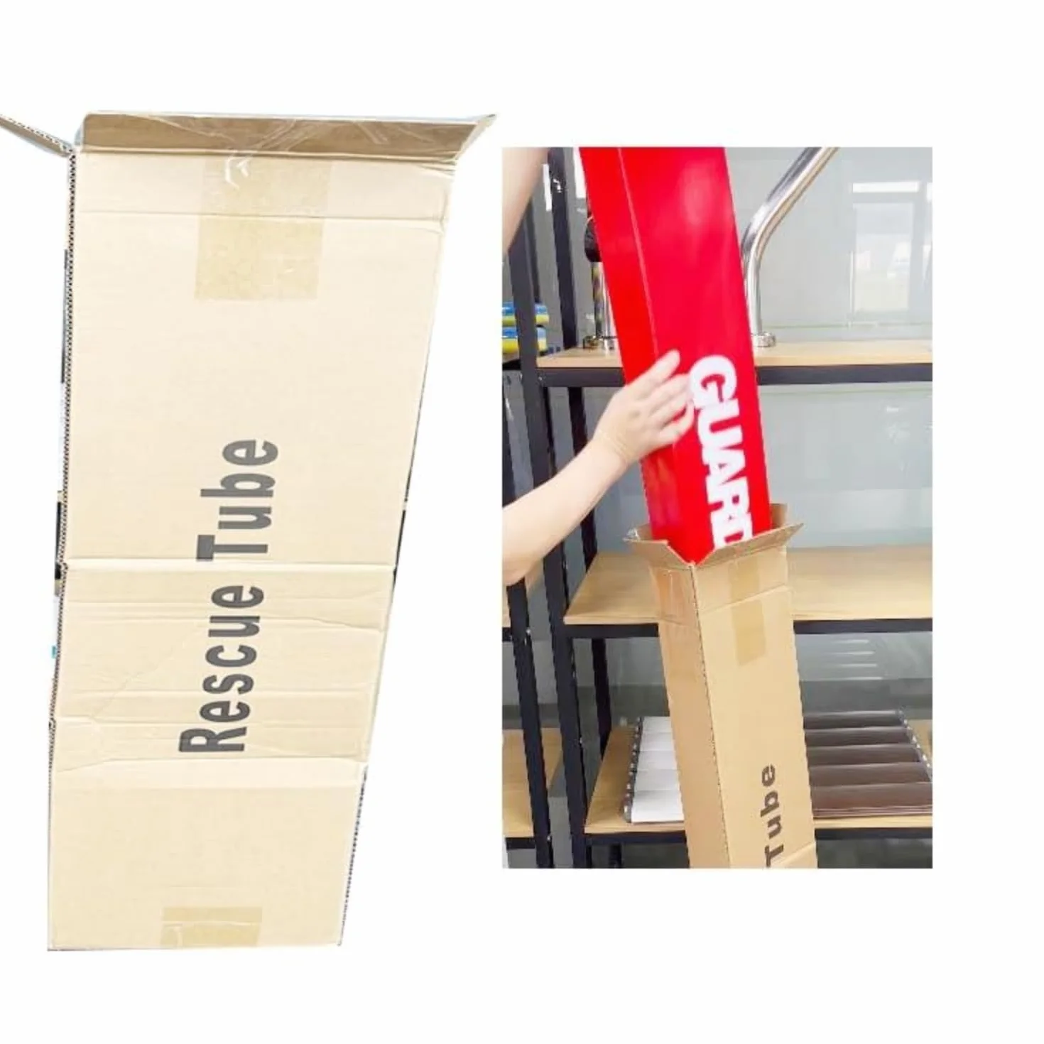 Tubo de rescate profesional de salvavidas, rojo con texto de protección blanco, flotador de seguridad de agua resistente para piscinas y rescate en la playa