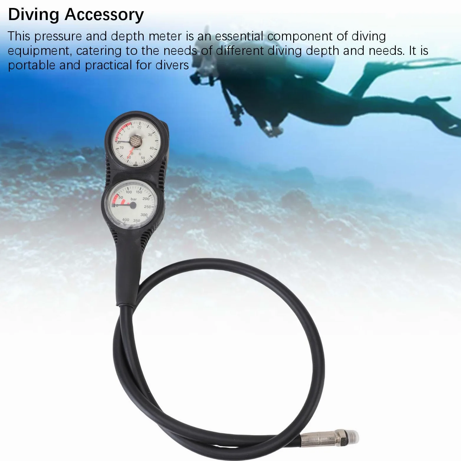 Consola de Buceo con Medidor Doble, Medidor de Profundidad de Presión TPR con Esfera Blanca y Marco Negro para Equipos Profesionales de Buceo Subacuático