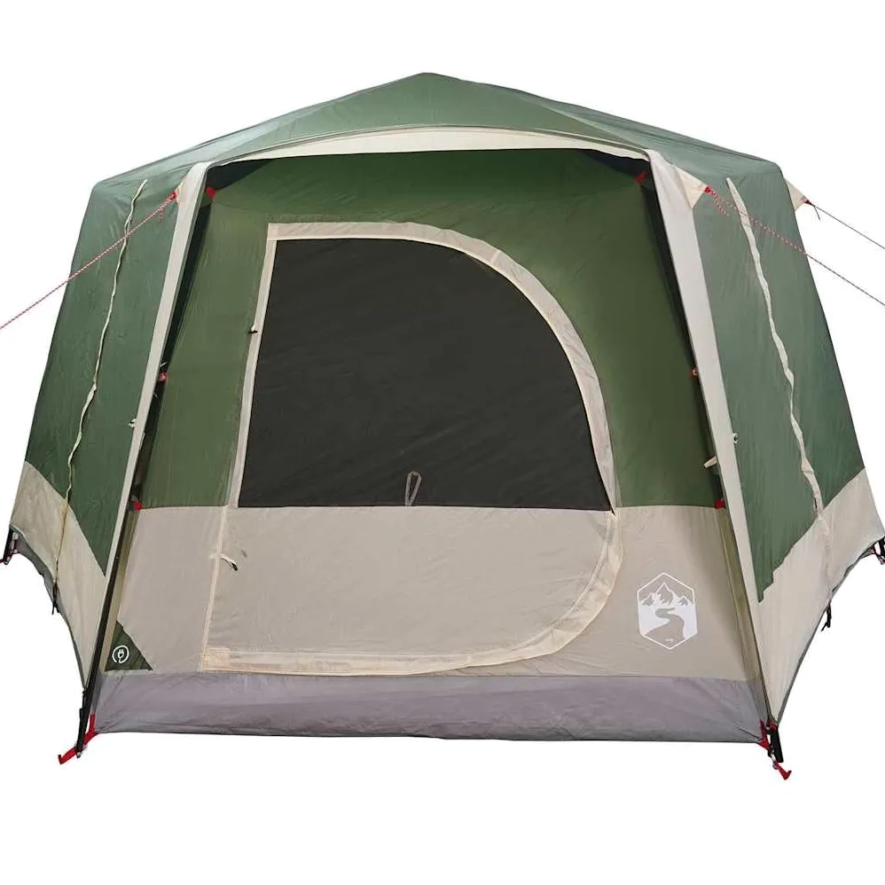 Tienda familiar para 5 personas, verde, 185T poliéster, 333 x 317 x 194 cm, resistente a los rayos UV, impermeable, con bolsa de transporte para camping