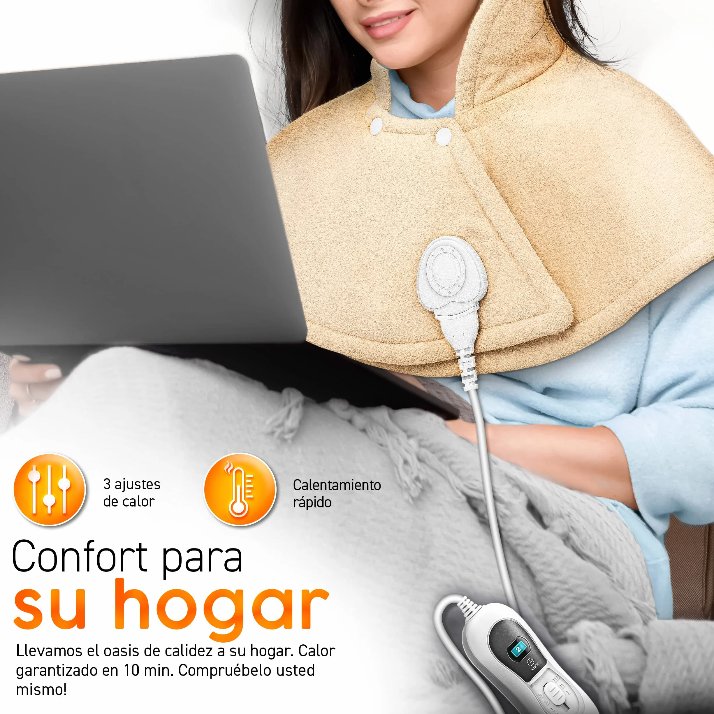 sinnlein Almohadilla Eléctrica para Cervicales, Hombros, Cuellos y Espalda | Manta Térmica con 3 Niveles de Temperatura y Apagado Automático | 100W (Beige)