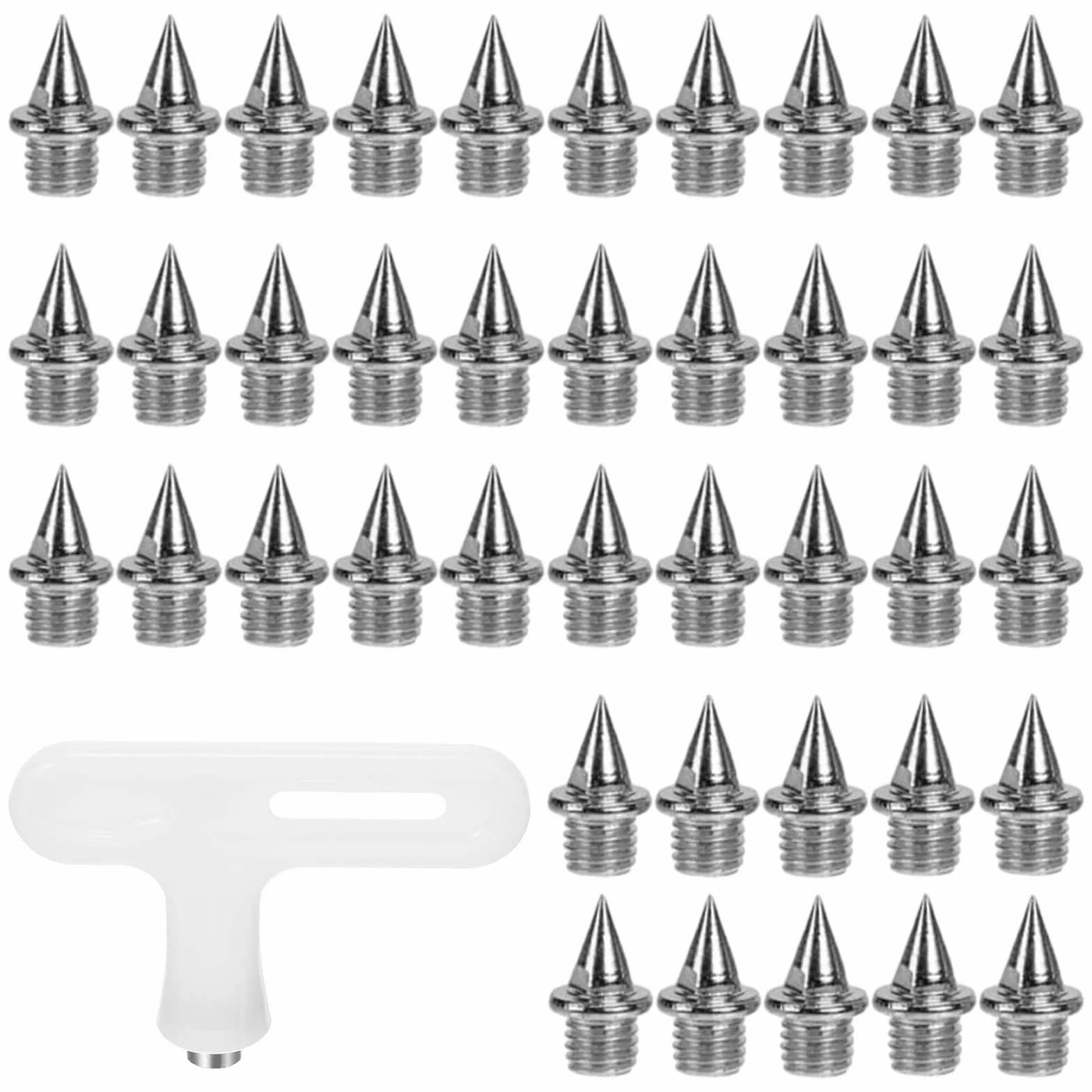 Juego de 40 clavos de punta de acero resistentes de 5 mm para pirámide, repuesto para atletismo, entrenamiento, competición (color plateado)