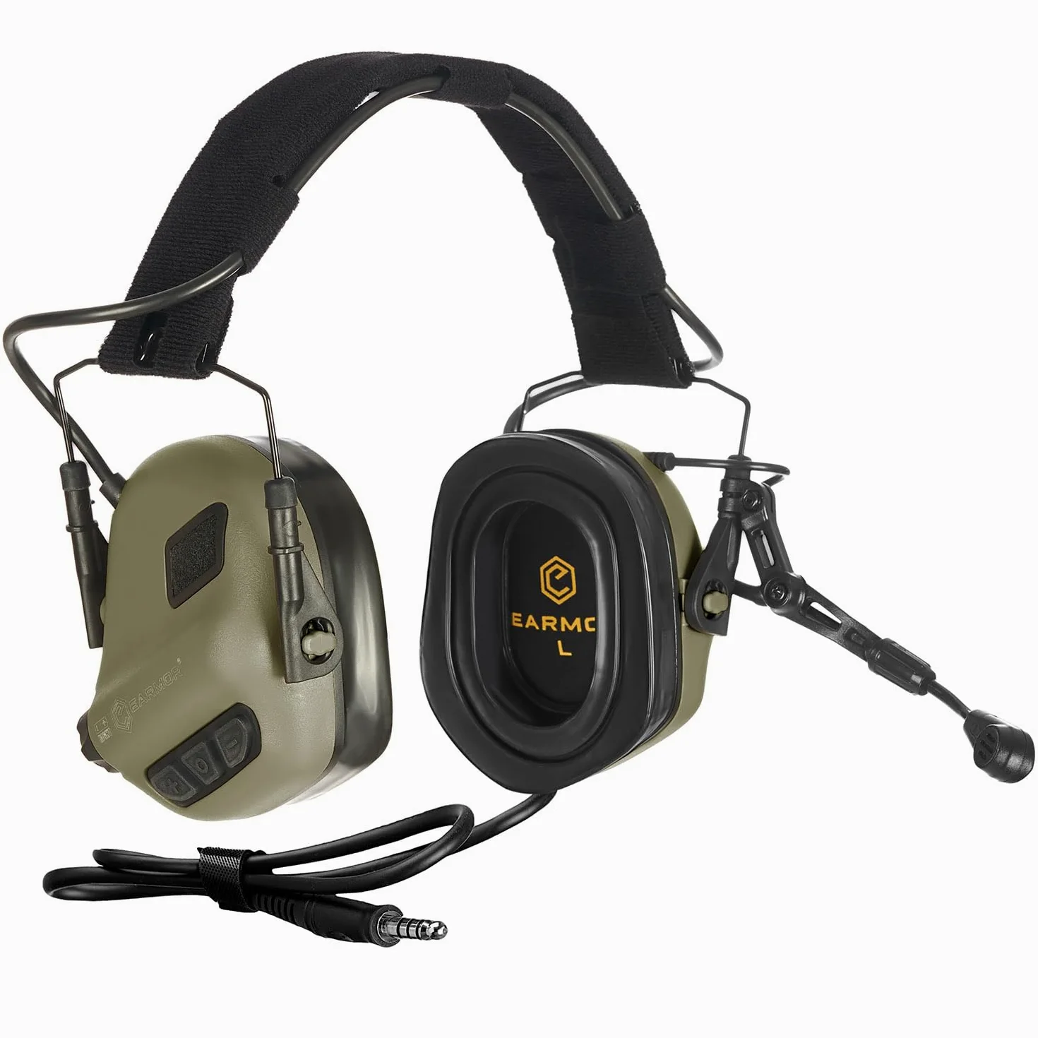 EARMOR M32 PLUS Auriculares tácticos para caza y tiro con micrófono amplificación sonido conector Nato TP120 verde