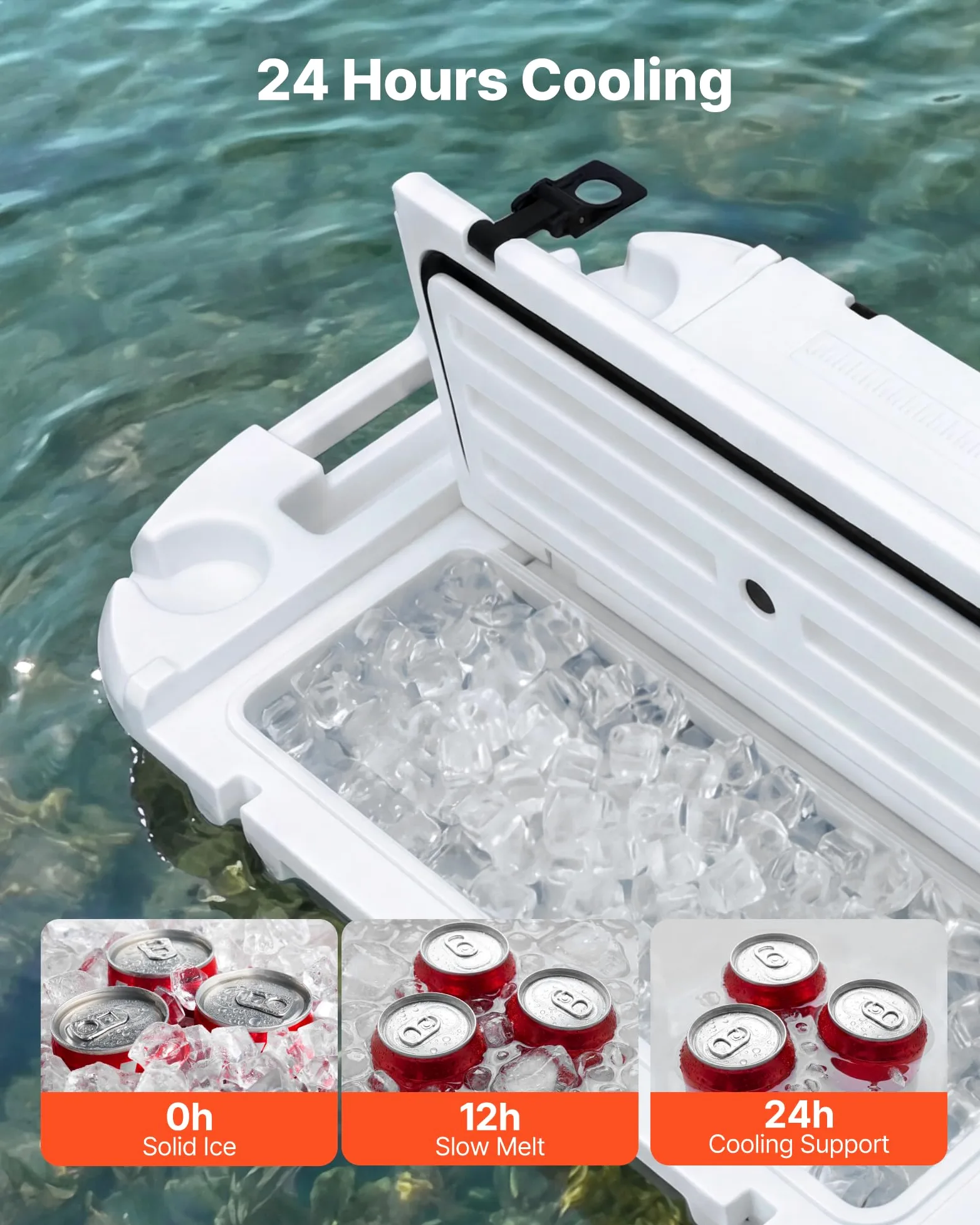 VEVOR Nevera Flotante 37,9 L Enfriador Flotante para Agua y Tierra con Carcasa Rígida Aislada, Ruedas, Portavasos, Cuerda de Remolque, Asas Laterales para Playa Piscina Barco Bebida Hielo Color Blanco