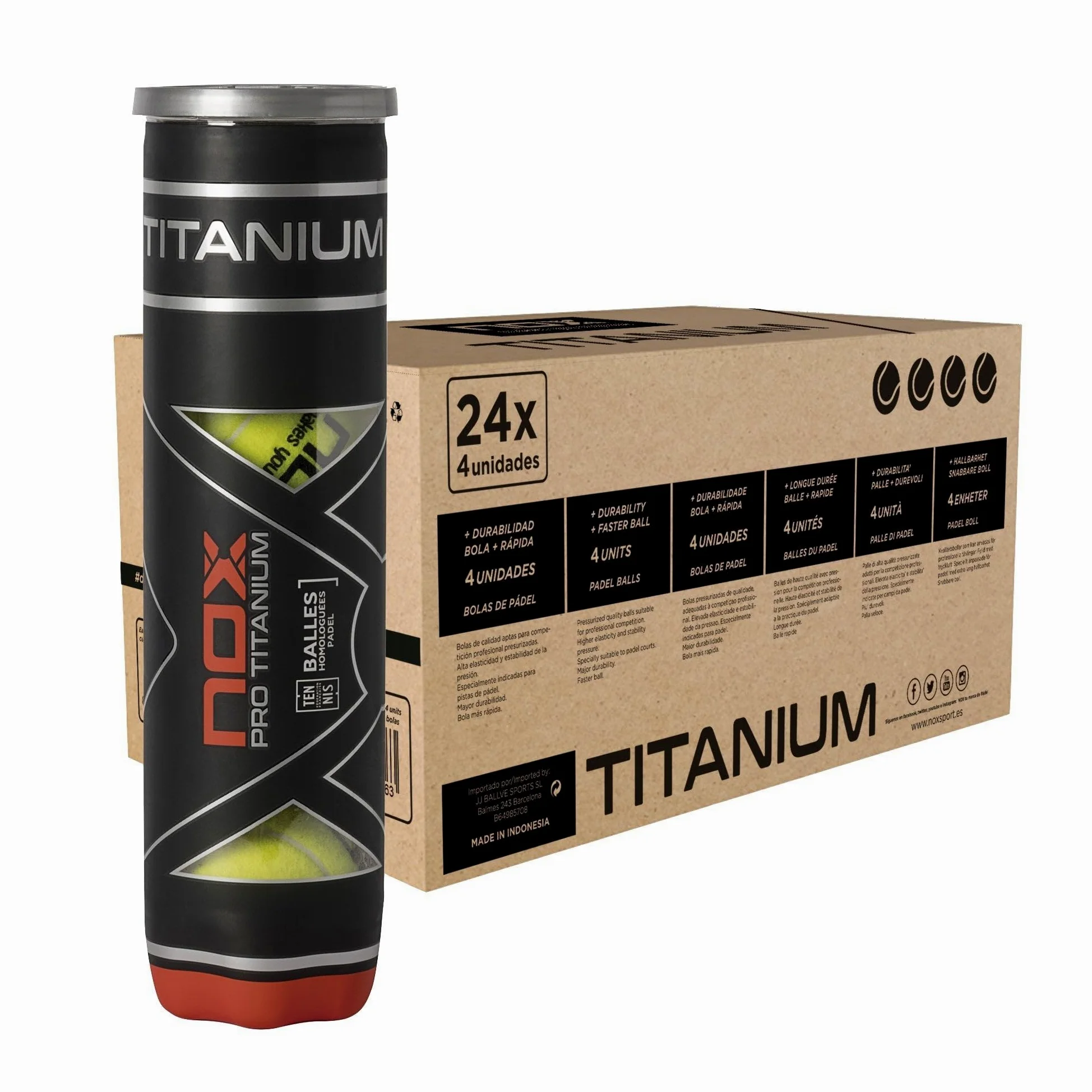 NOX Cajón 24 Botes de 4 Pelotas de pádel Pro Titanium