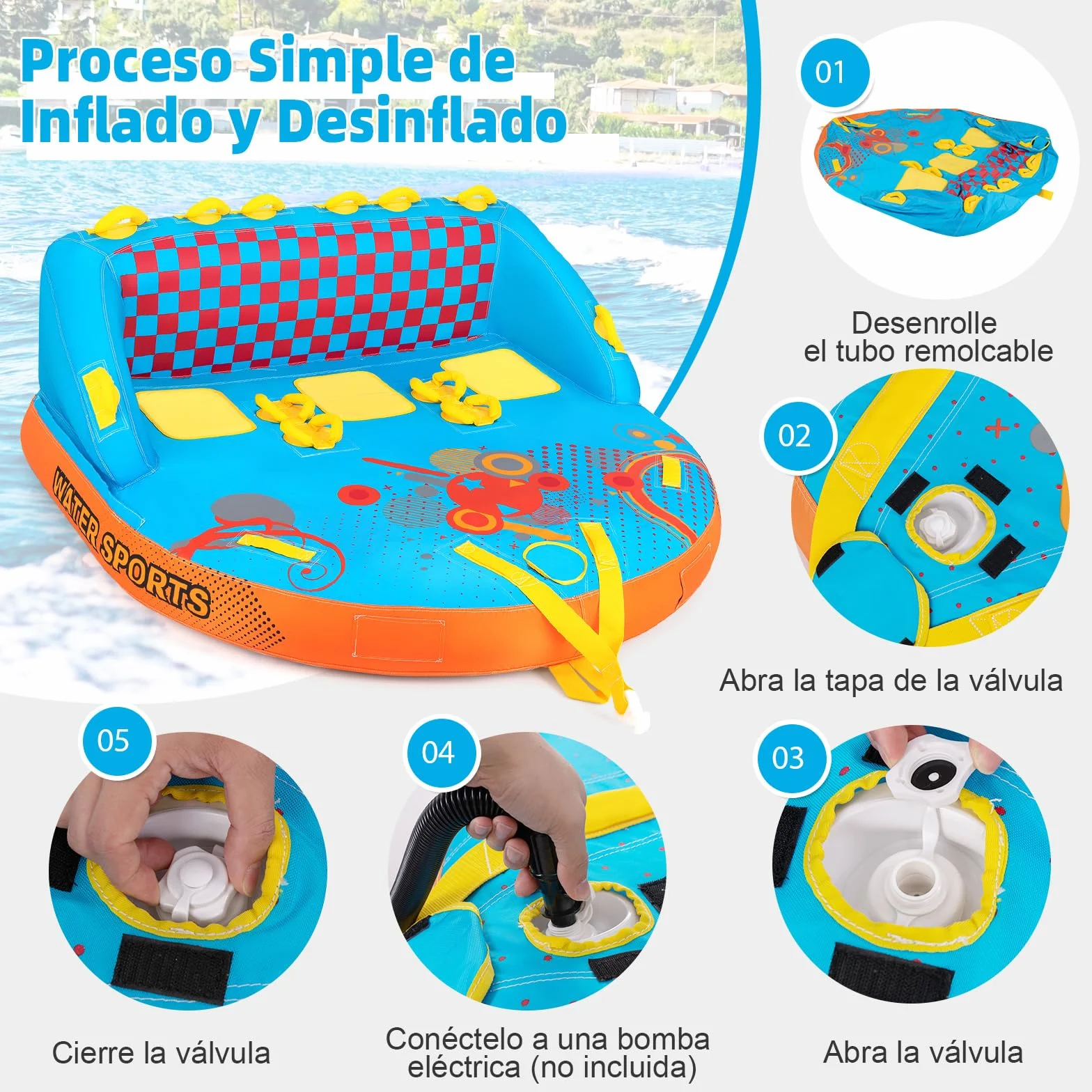 COSTWAY Tubos Remolcables para Navegar de 3 Pasajeros, Cubierta de Nailon Grueso Resistente