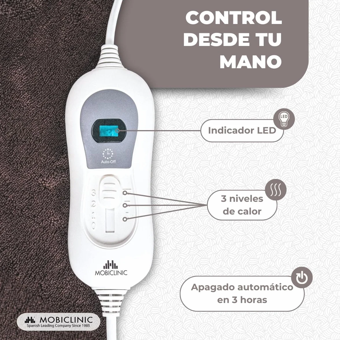 Mobiclinic Manta eléctrica 160x120 cm 100W Temperatura regulable Apagado automático Lavable 3 ajustes de calor