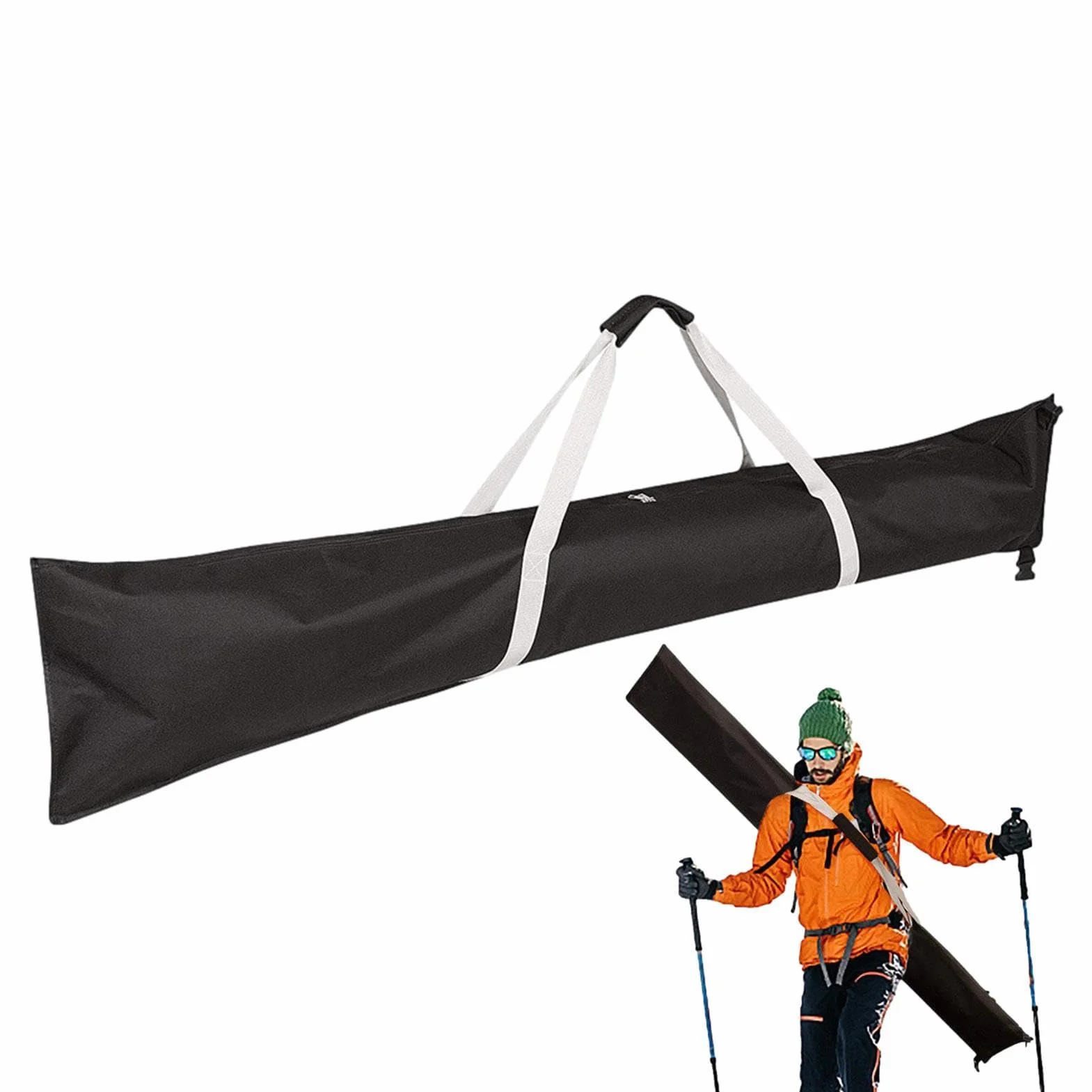 Bolsa de esquí impermeable, bolsa de esquí de doble costura, bolsa de snowboard envolvente con cremallera con asas de asa, almacenamiento de equipo de esquí, estuche de transporte de esquí para