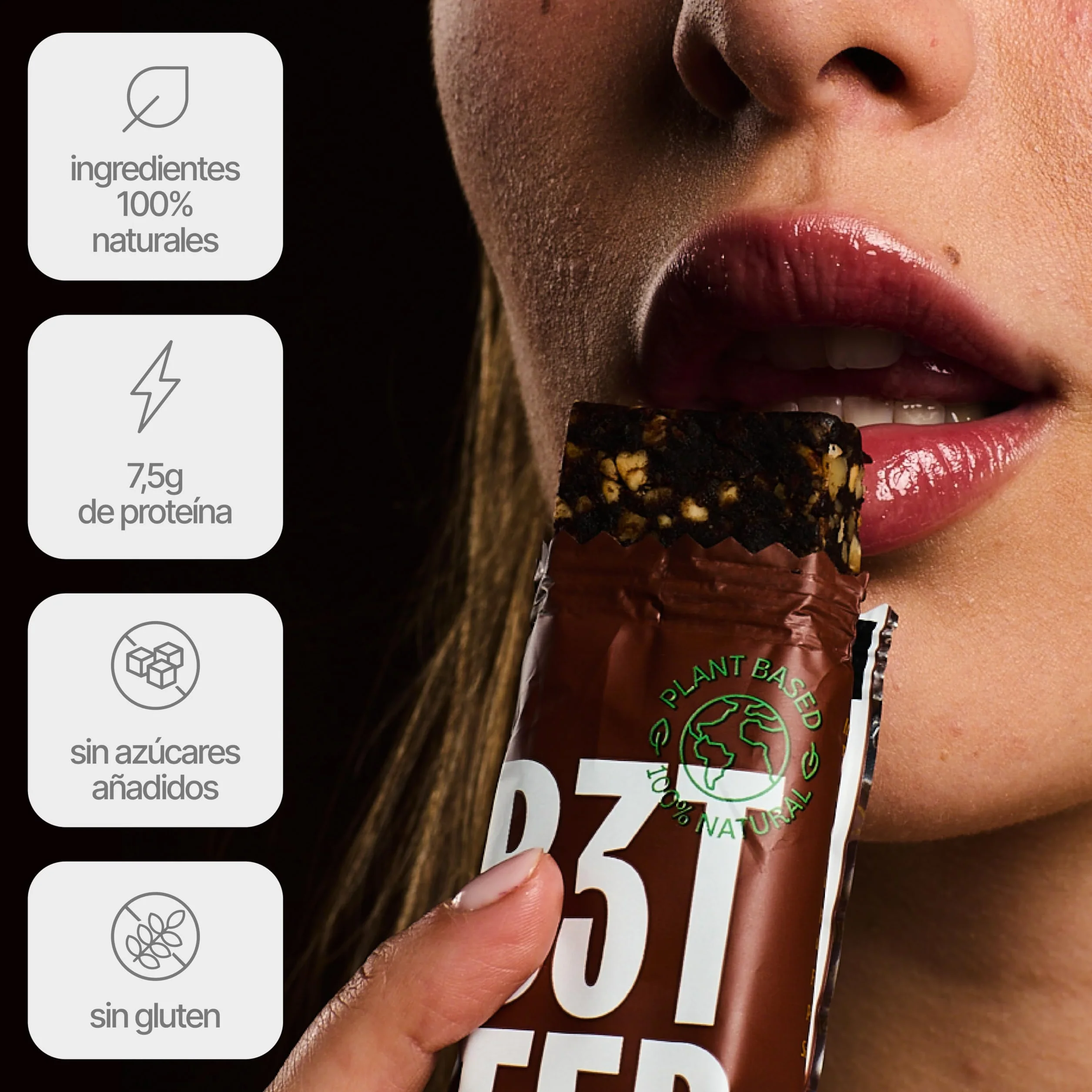 Barritas Proteina B3TTER Cacao 100% Naturales Sin Azúcar Añadido Pack 15 Unidades Alto Contenido en Fibra y Proteinas Sin Gluten