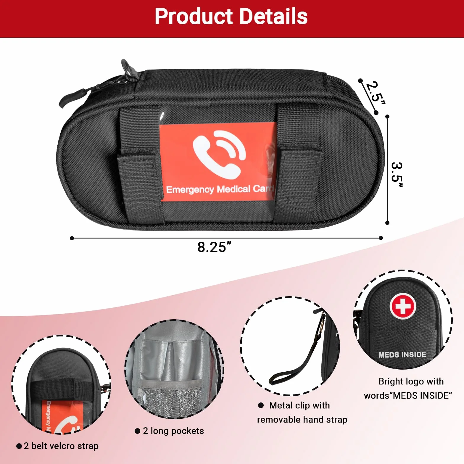 Bolsa de Transporte para EpiPen, Funda Aislada con Cremallera YKK, Estuche de Viaje para 2 EpiPens o Auvi-Q, Negro