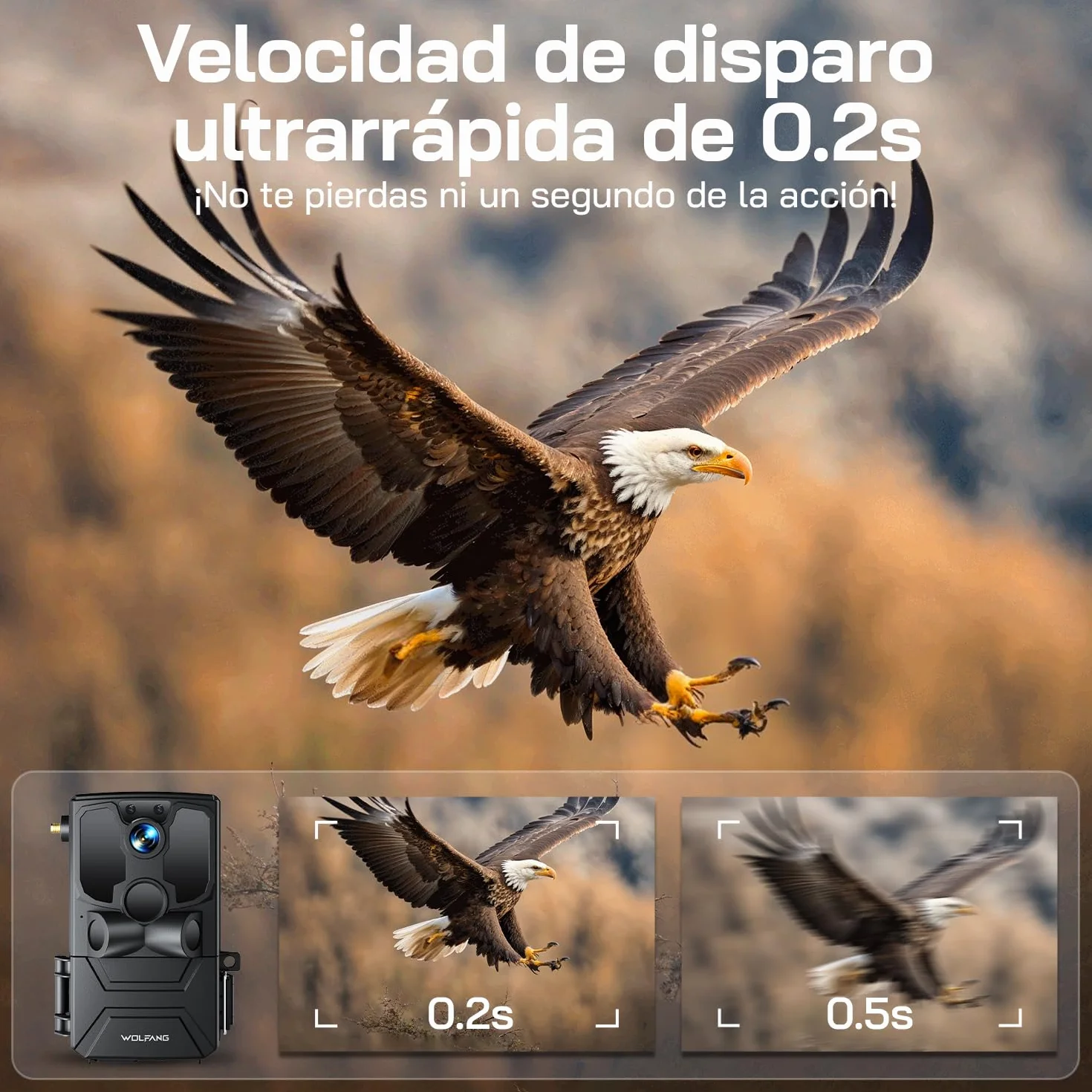 WOLFANG Cámara de Caza Solar, 4G LTE Camara Fototrampeo 2.5K con Detección PIR Nocturna por Infrarrojos Invisible, Alerta, Audio Bidireccional, IP66 para Vida Silvestre y Monitoreo de Seguridad, negro