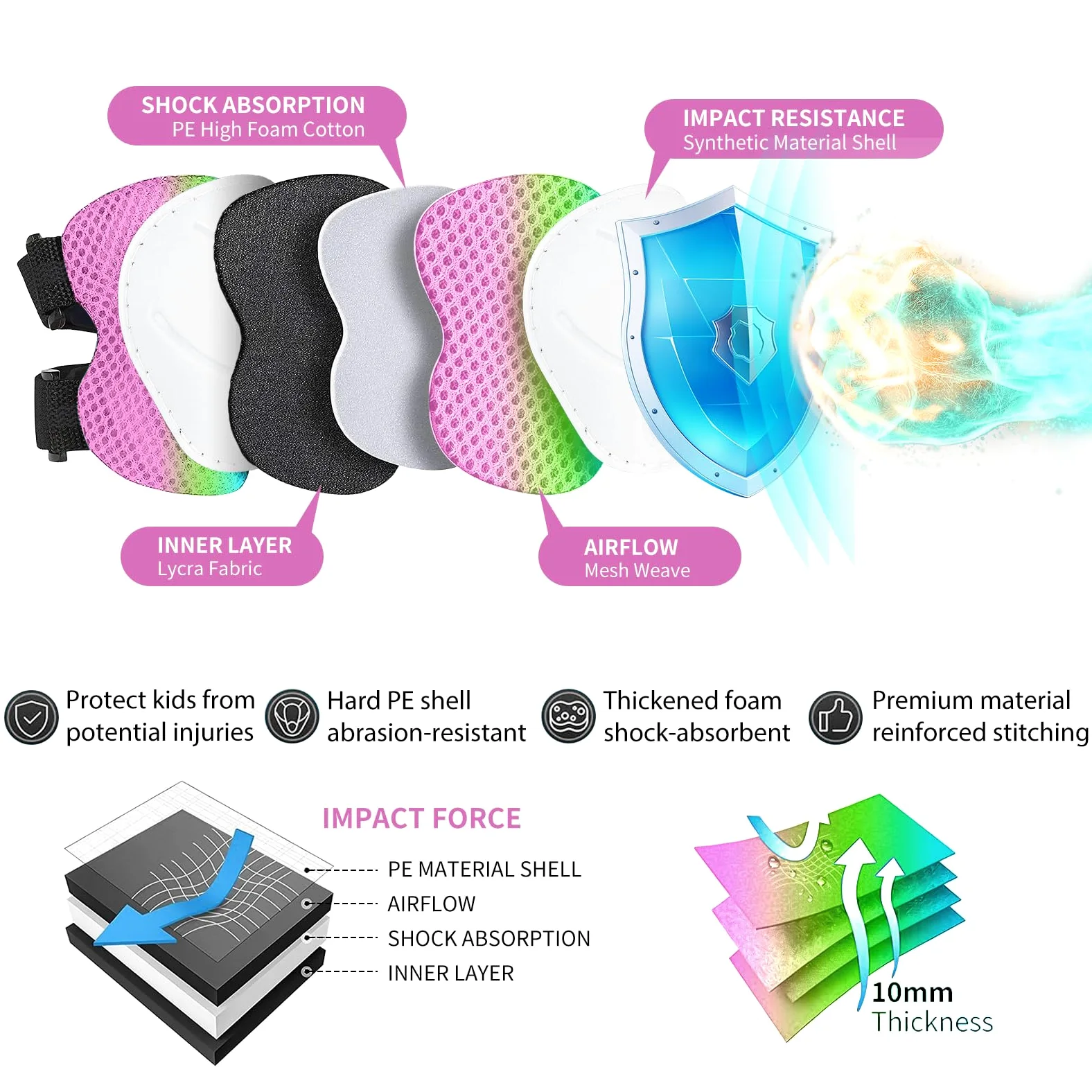 Almohadillas para monopatín para niños, jóvenes, adultos, coderas y muñequeras, equipo de protección, correas dobles fuertes y clips ajustables de fácil fijación para patineta, patinaje,