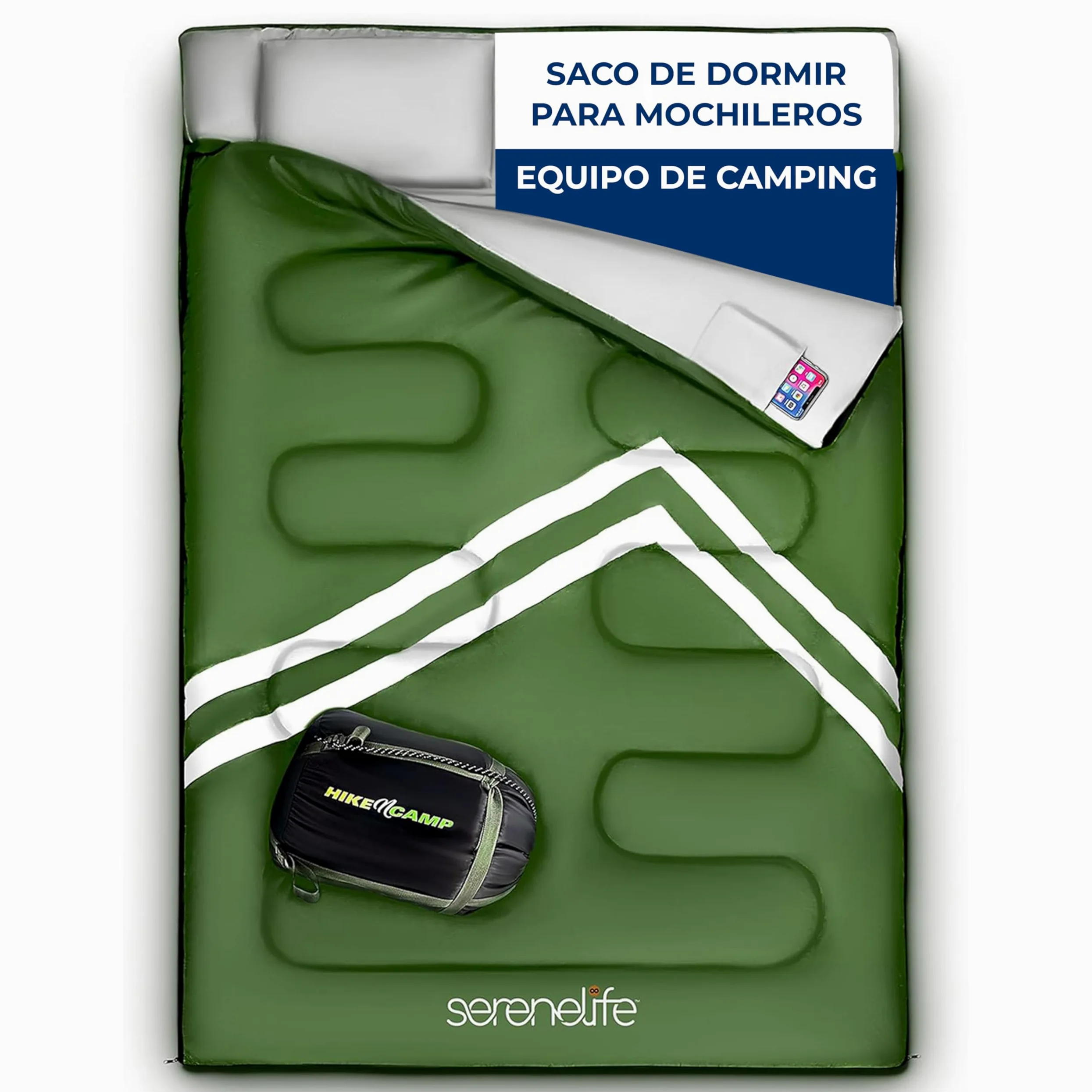 SereneLife Saco de Dormir Invierno, Doble, con Almohadas, Desmontable en 2 Sacos Individuales, Calido, Impermeable, Ligero, para acampadas y Senderismo en temperaturas de –12 a -15°C