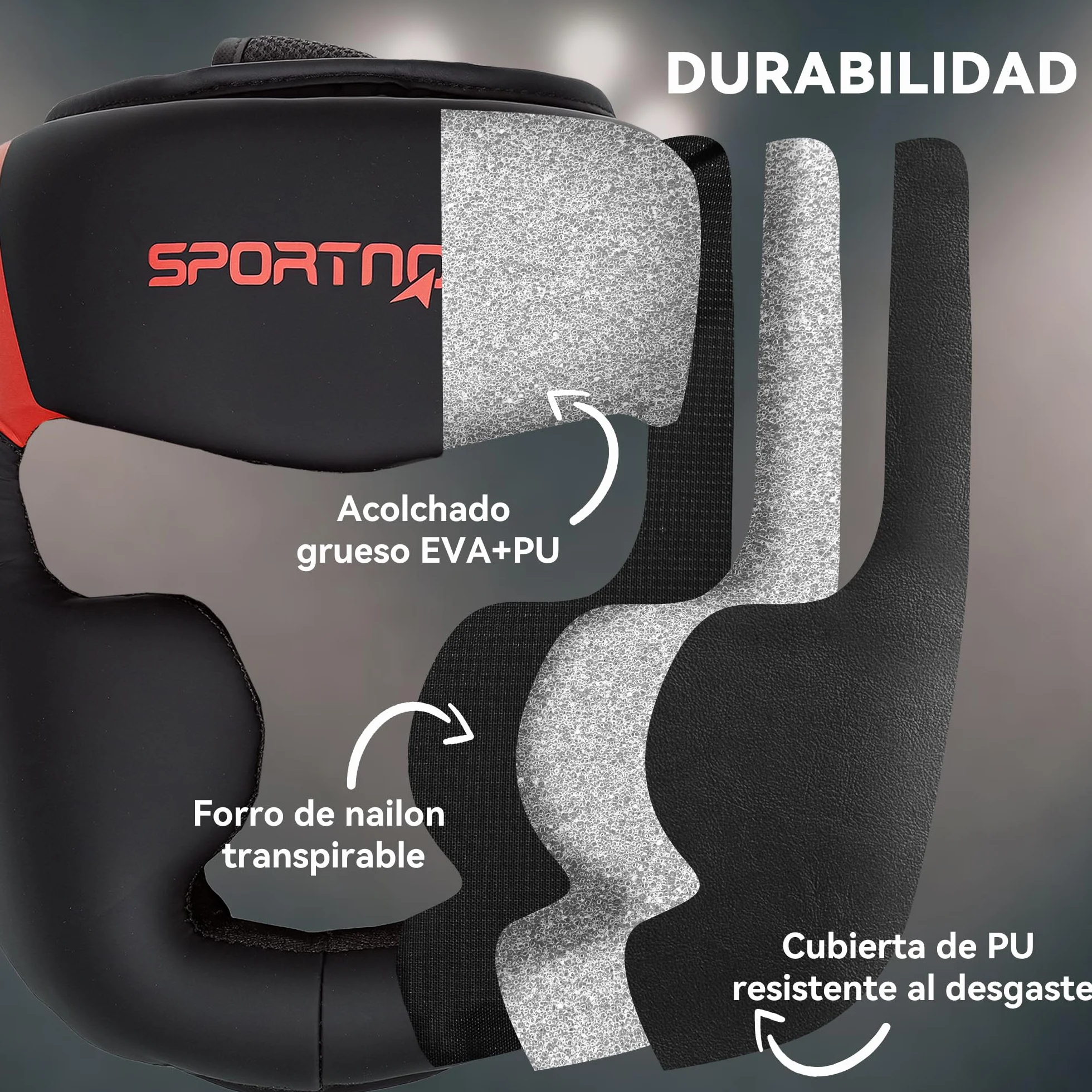 SPORTNOW Casco de Boxeo MMA con Correa Ajustable Protector de Cabeza Talla L Rojo y Negro