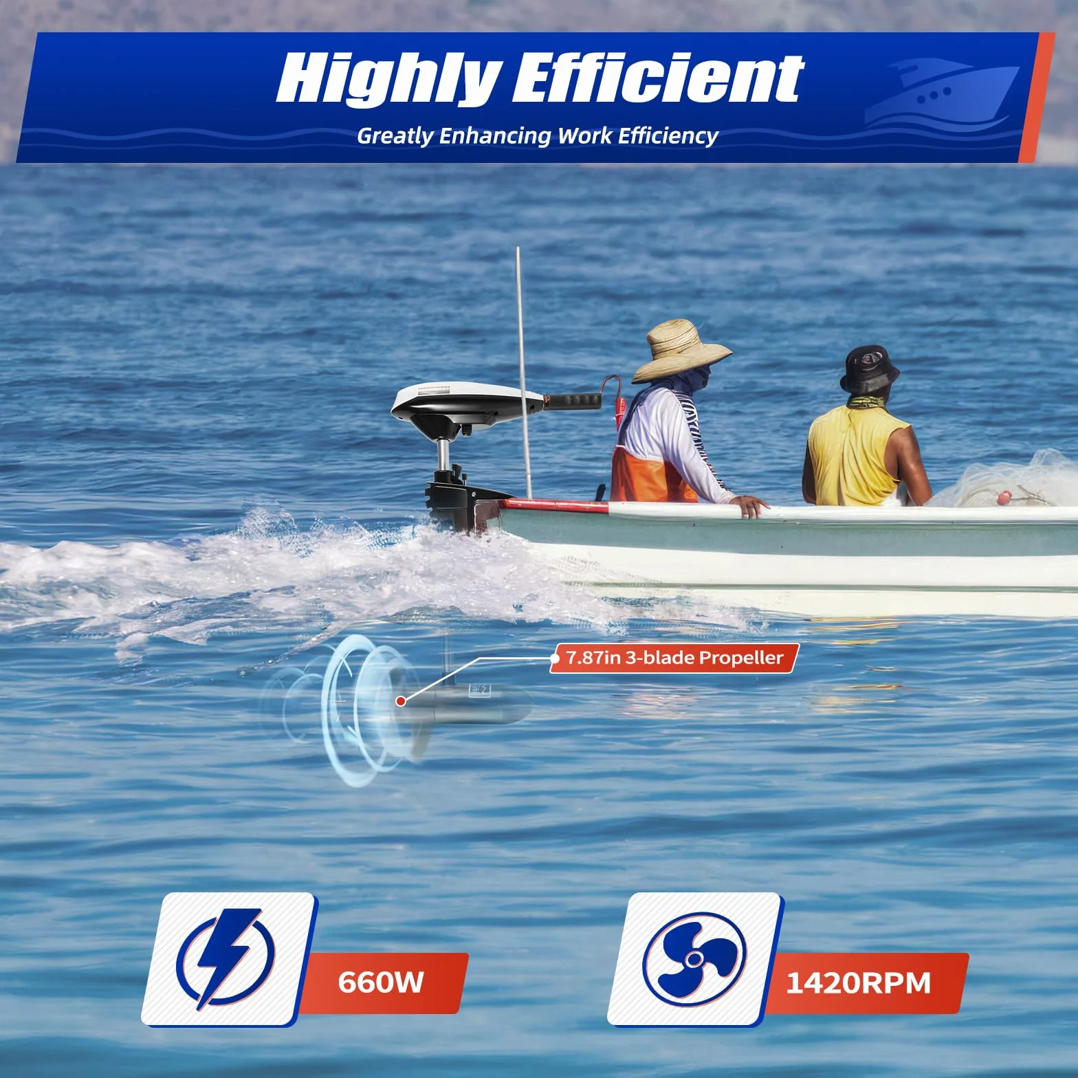 Motor fueraborda eléctrico de 12 V 660 W con 66 LBS de fuerza de empuje de 5 + 2 velocidades, mango de control telescópico, silencioso, respetuoso con el medio ambiente, para barcos pequeños, kayak de