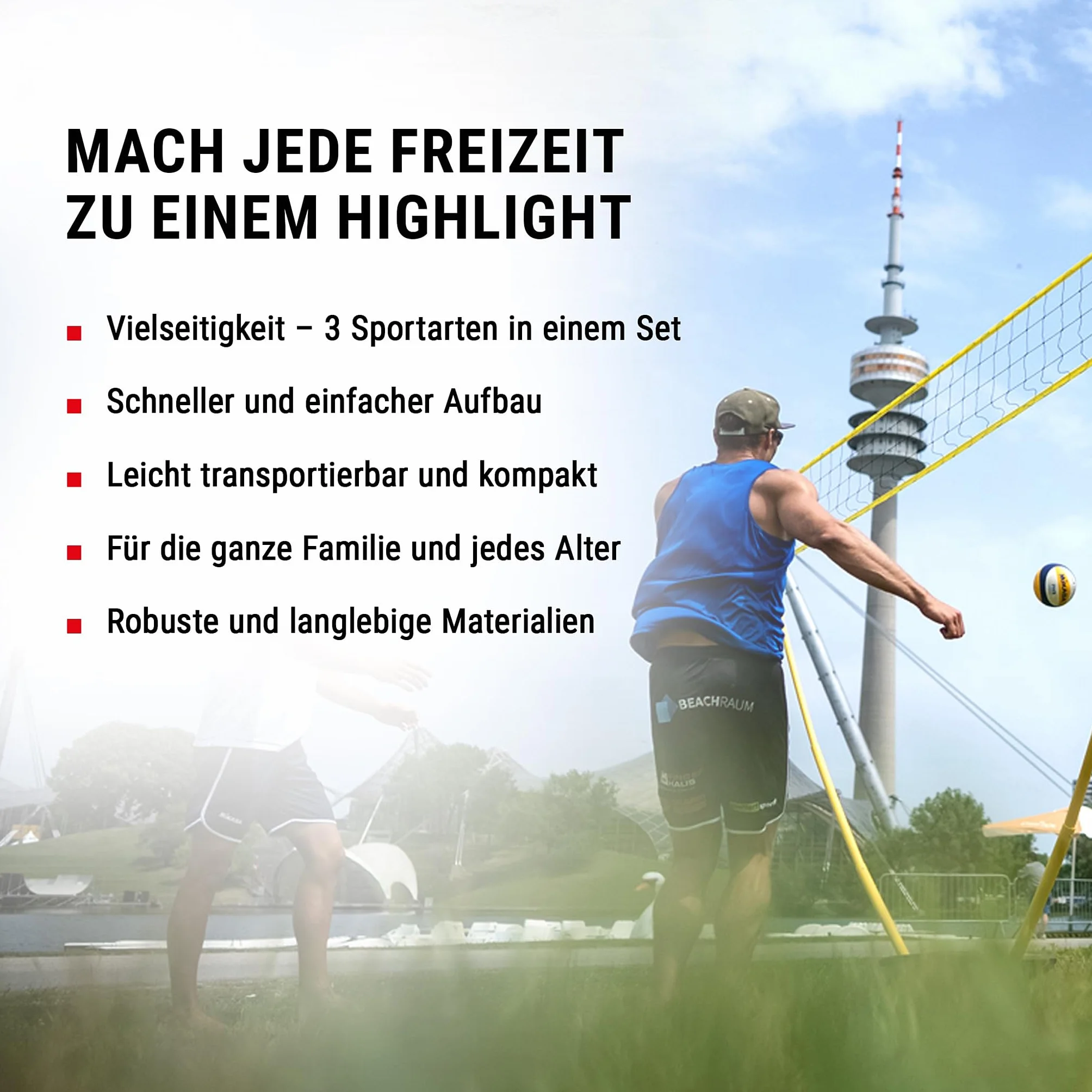 Hammer Set de Red 3 en 1 - Red Móvil de Voleibol, Bádminton y Tenis