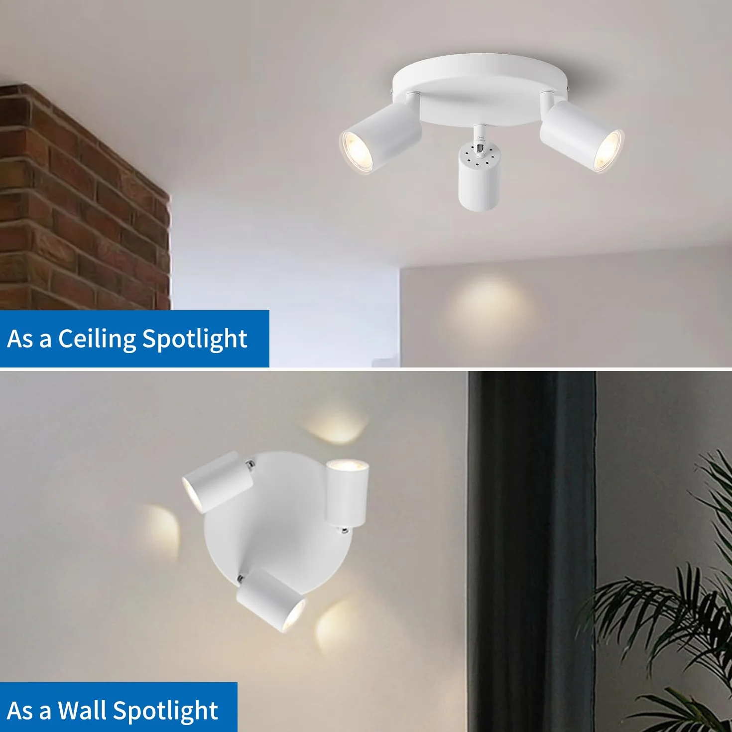 ANWIO Focos LED Interior Techo Ajustable 3 Focos LED Metal Blanco