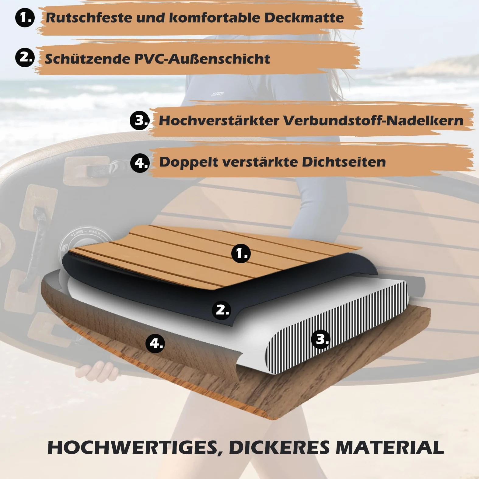DURAERO Tabla de boogia inflable de 105 x 53 x 10 cm, tabla de surf para niños y adultos, tabla de surf con 2 asideros, bomba de aire, bolsa de transporte, kit de reparación e instrucciones (idioma
