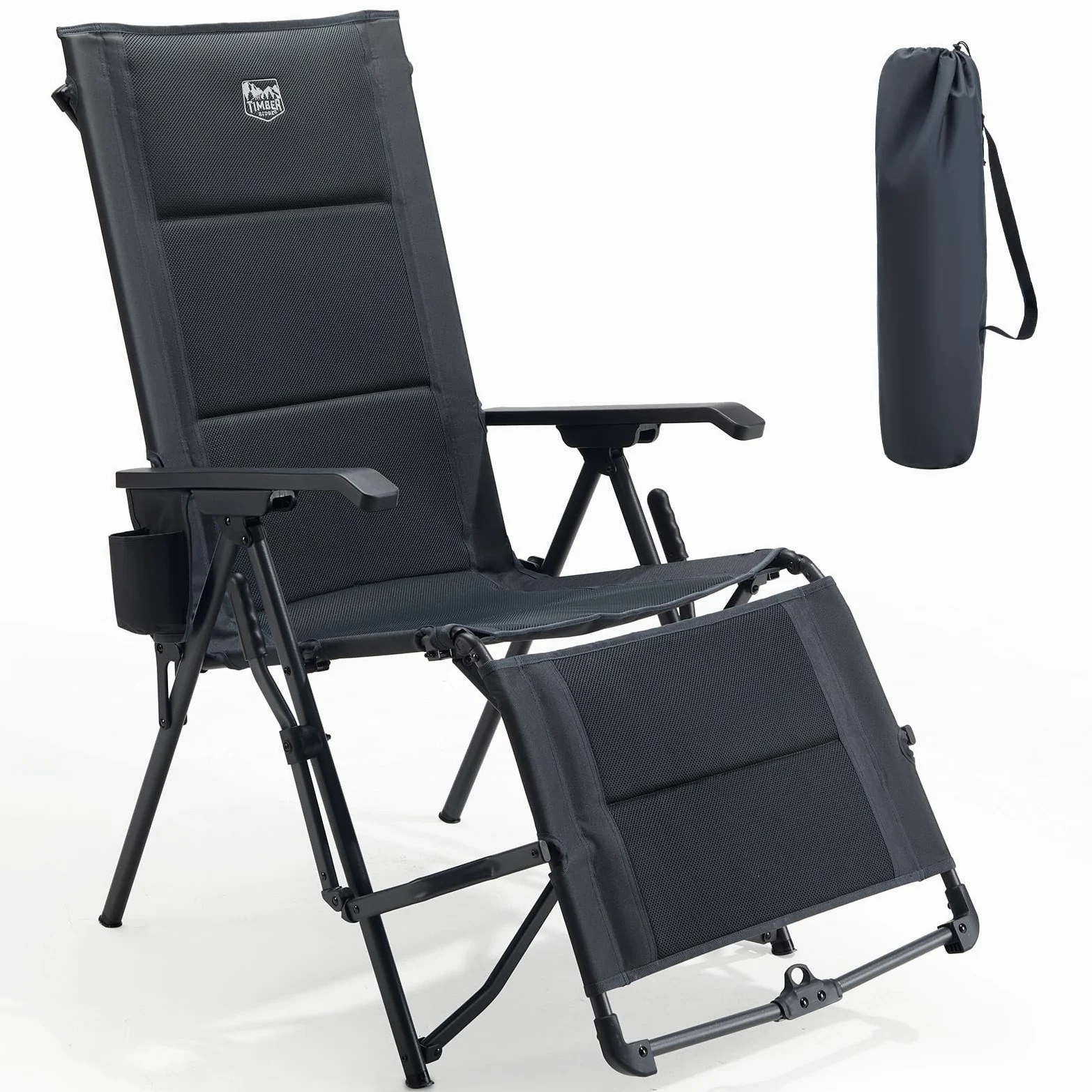 TIMBER RIDGE Silla de camping plegable en 4 posiciones, respaldo ajustable con reposapiés, asiento acolchado plegable, 150 kg, tumbona de jardín para camping, jardín, balcón, autocaravana