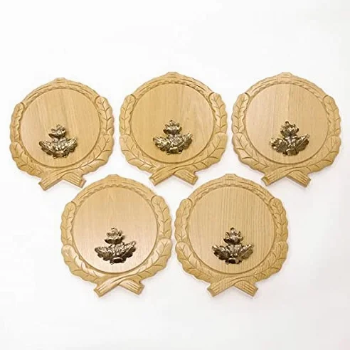 GTK Oferta 5 placas de cuña talladas de roble claro AF 19 cm con 5 hojas de roble, portada grande, cuña, tabla de especias, cartel trofeo.