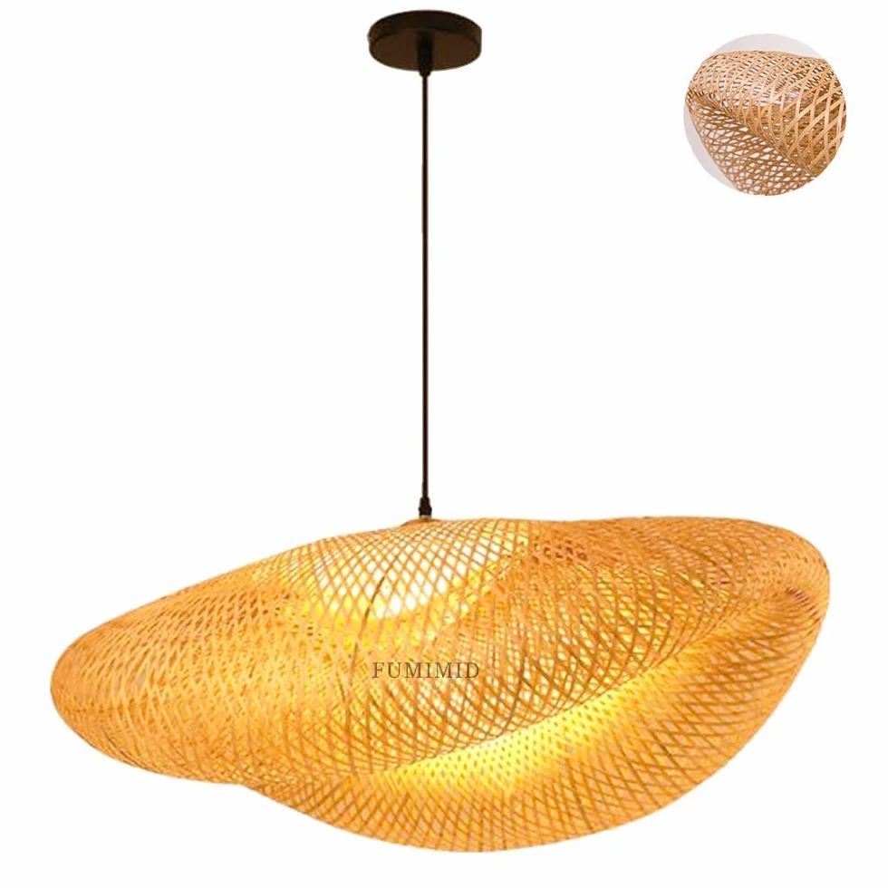 Lámpara Colgante De Bambú Tejida Linterna Antigua 50cm Iluminación De Techo Para Comedor Sala Estar