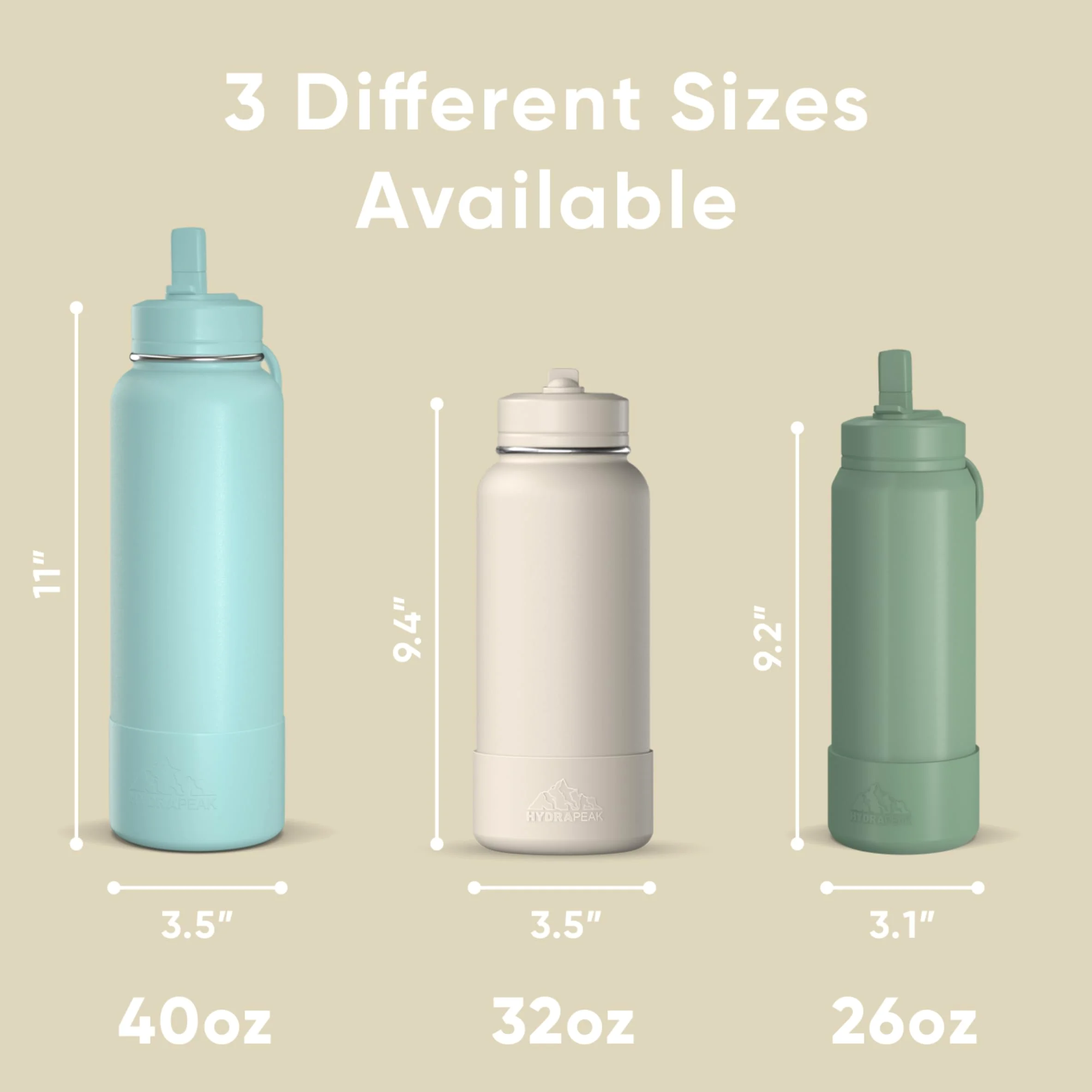 Hydrapeak Botella de agua deportiva de 26 onzas con tapa con popote, a prueba de fugas y derrames, mantiene las bebidas frías durante 24 horas y el calor durante 12 horas, acero inoxidable de alta