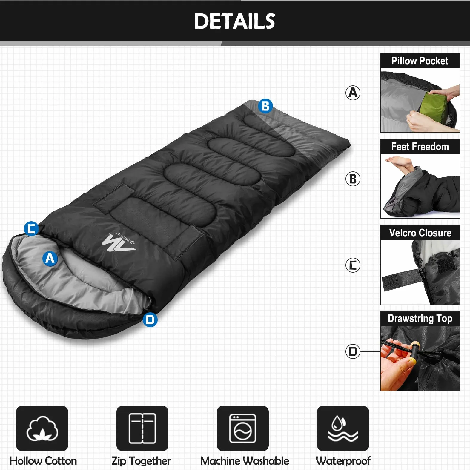Saco de dormir para exteriores, plegable, de 20 ℃-10 ℃, tamaño pequeño, 4 estaciones, impermeable, 220 x 80 cm, para adultos, senderismo, pesca, camping y viajes