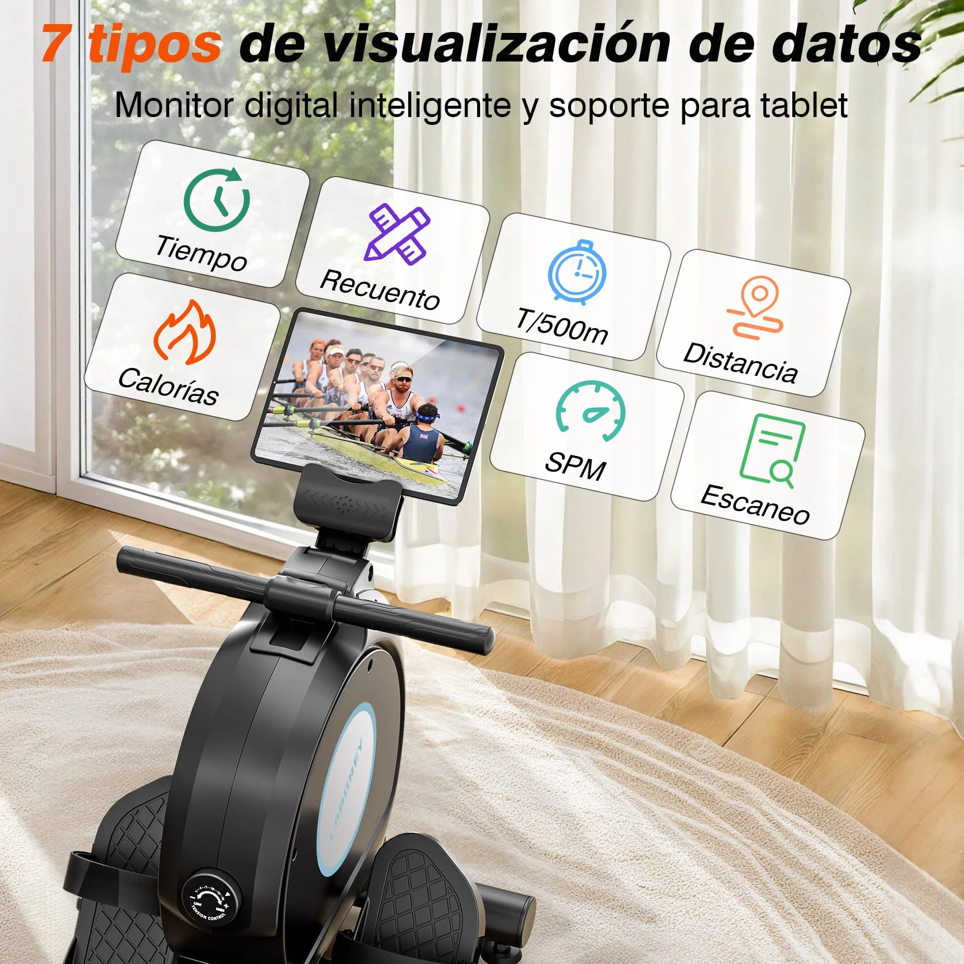 Máquina de Remo LABGREY Magnética Bluetooth para Casa, Compatible con App, Silenciosa y Estable, Soporta hasta 158 kg, Ideal para Entrenamiento Cardio en el Hogar