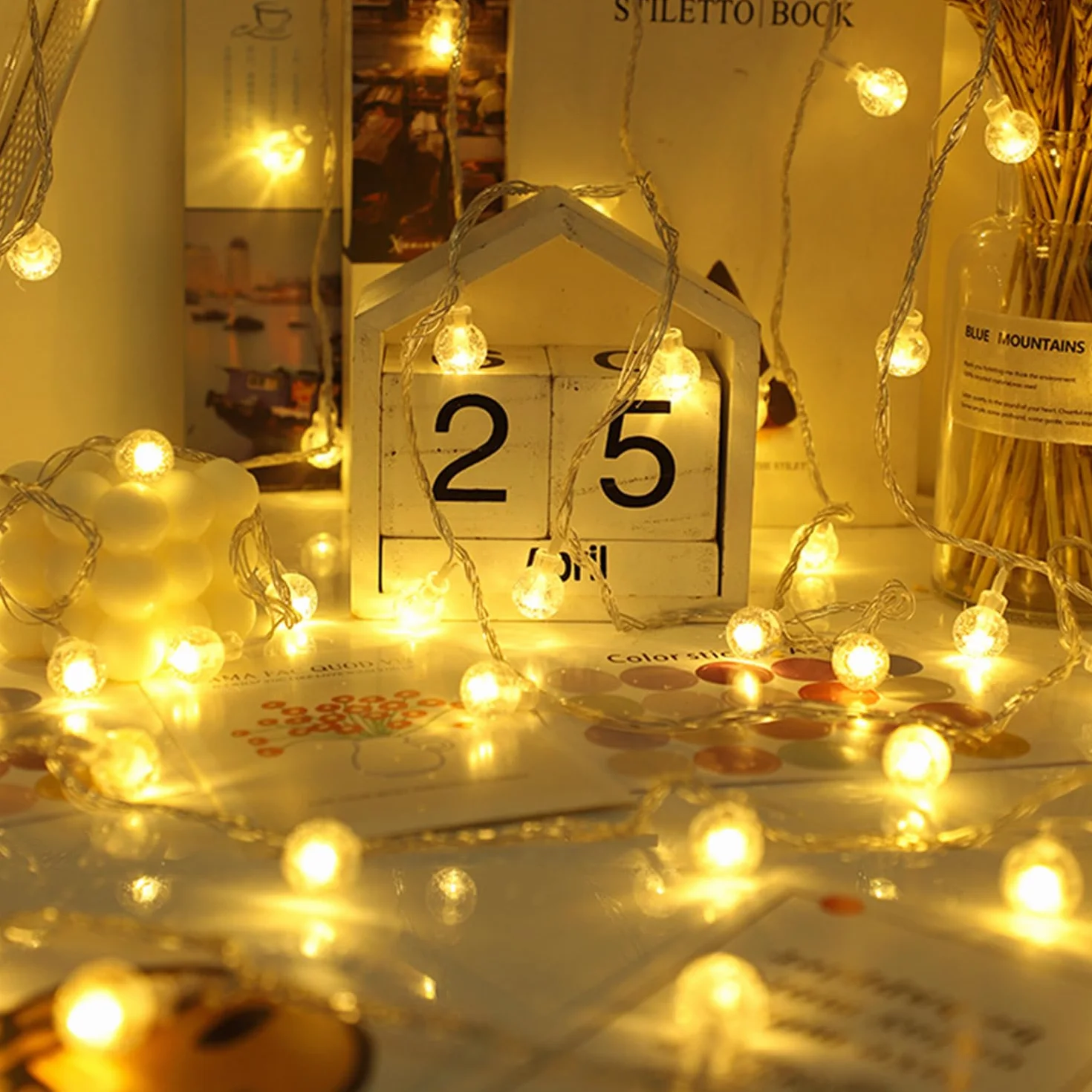 Taiyongkang Guirnalda Luces LED 15m 100 Bolas de Cristal IP44 8 Modos Exterior Navidad