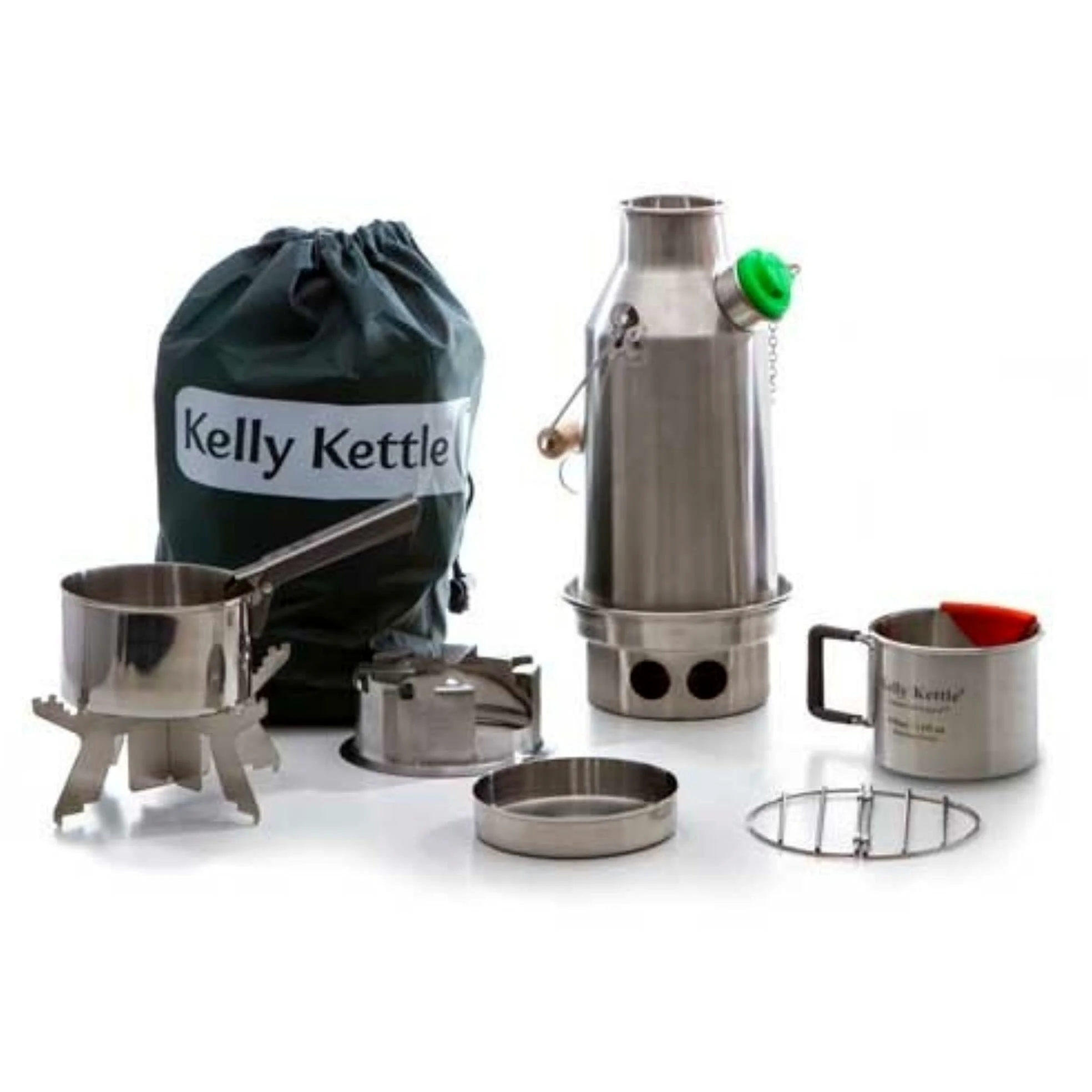 Kelly Kettle Trekker Kettle & Kit – Hervidor de agua pequeño de acero inoxidable de 20 onzas, caldera de camping ligera con silbato, estufa Kelly para pesca, caza, senderismo, equipo de supervivencia