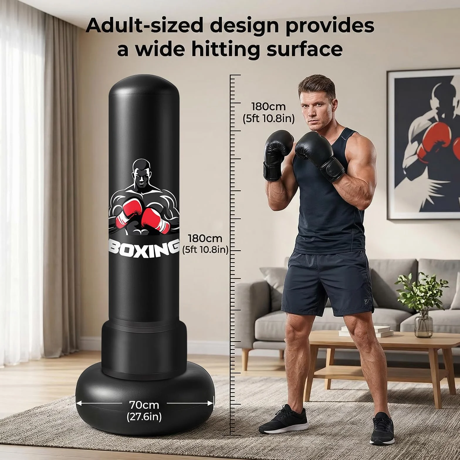 Saco de Boxeo Adulto 180cm Inflable de Pie con Guantes y Bomba Punching Bag de PVC Reforzado para Karate Kickboxing Taekwondo Saco Boxeo Pie para Entrenamiento en Casa