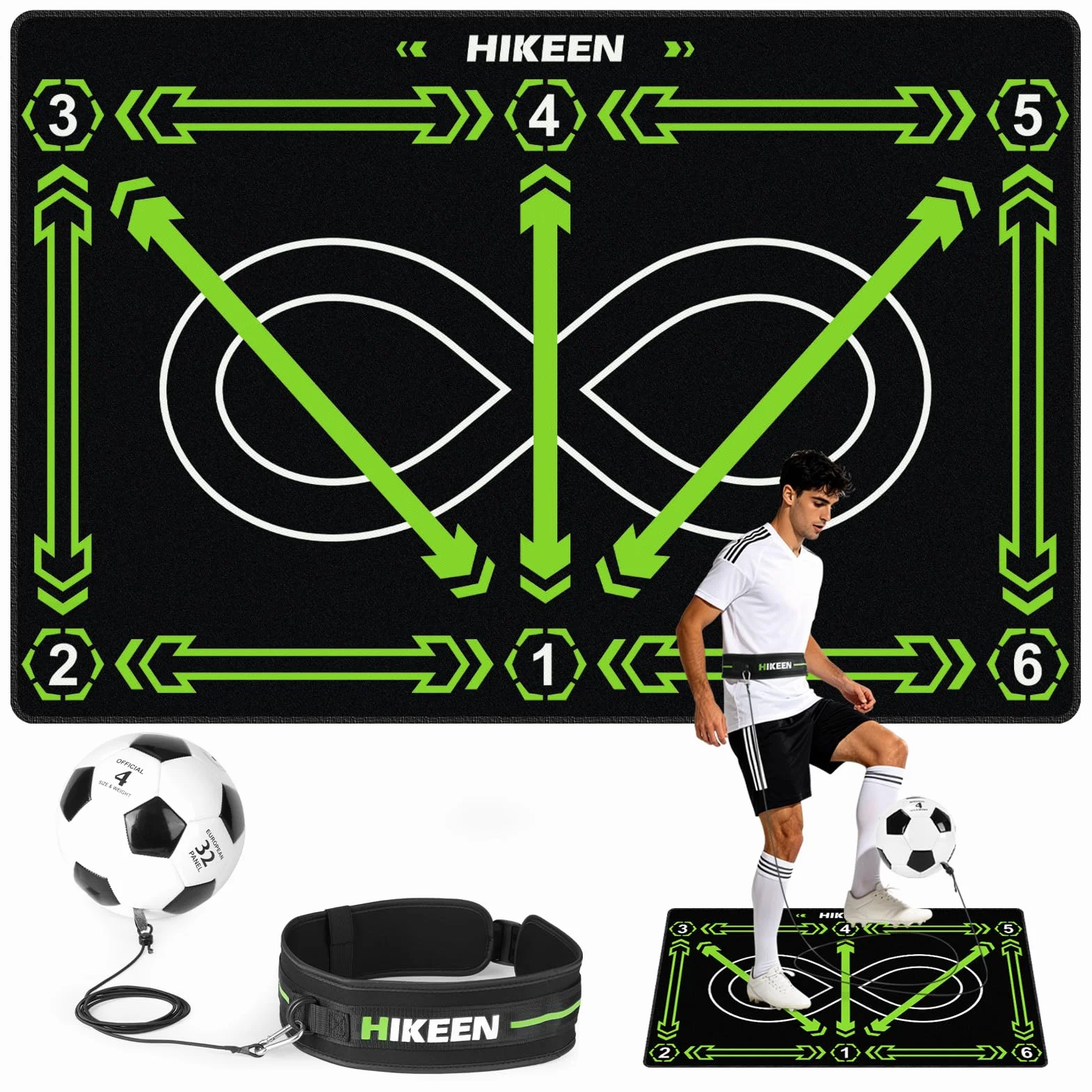 Hikeen Cinturón Entrenamiento Fútbol Ajustable (Incluye Balón): Kit Entrenamiento Futbol con Pelota con Cuerda para Entrenamiento Futbol, Accesorios Futbol para Juegos de Futbol