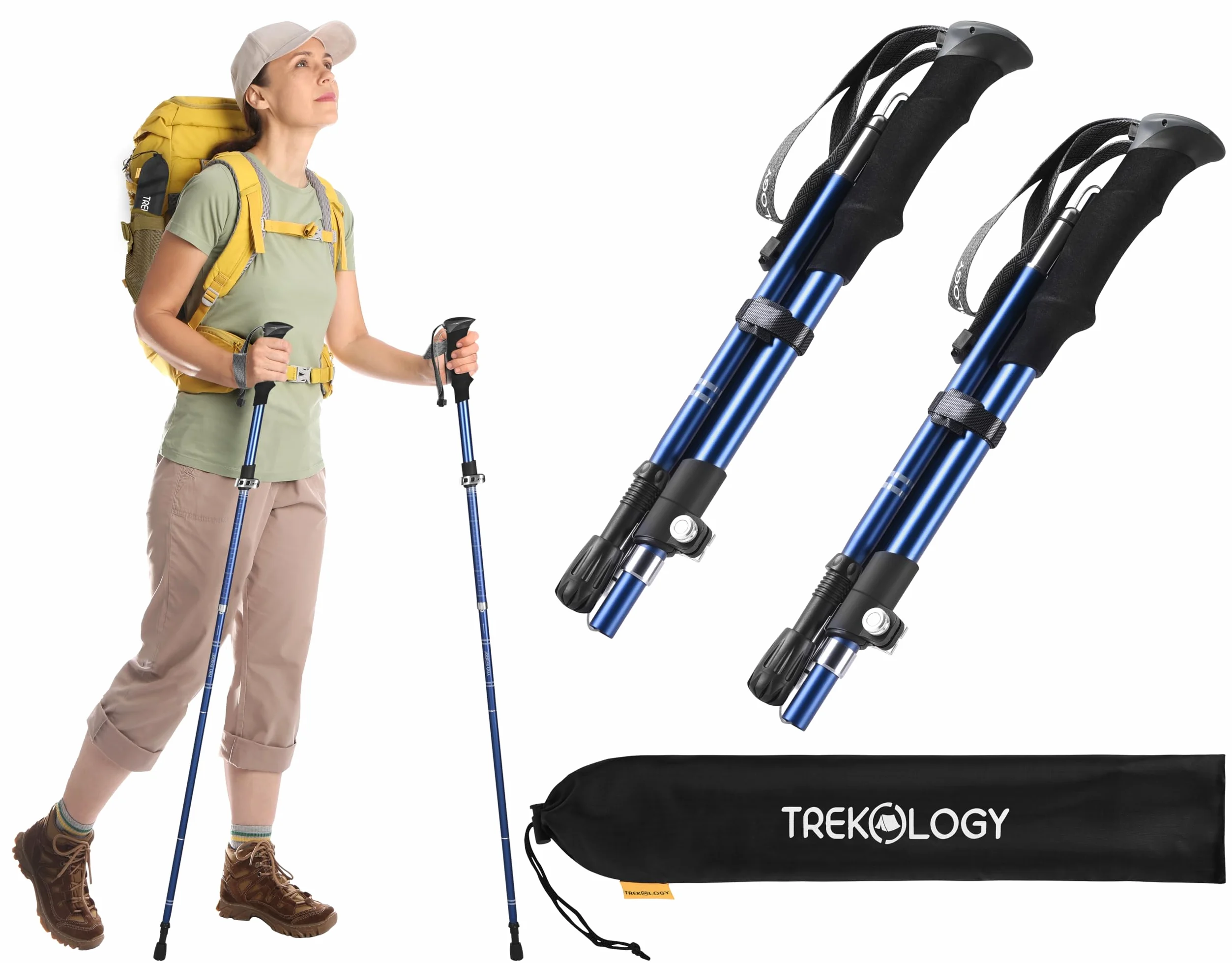 TREKOLOGY TREKZ SE Set de 2 Bastones Trekking Plegables - Nórdico Bastones Senderismo para Hombre, Mujeres y Personas Mayores - Bastones para caminar montaña Porras Seguridad con Empuñadura Espuma EVA