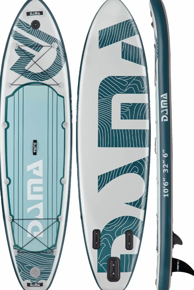 DAMA Adventure Gray Tabla de Paddle Surf Hinchable, Sup Paddle Board Inflable 320 x 81 x 15 cm, Antideslizante, hasta 145 kg, 3 Aletas, Remo, Bomba, Mochila, Correa de Seguridad y Funda Móvil