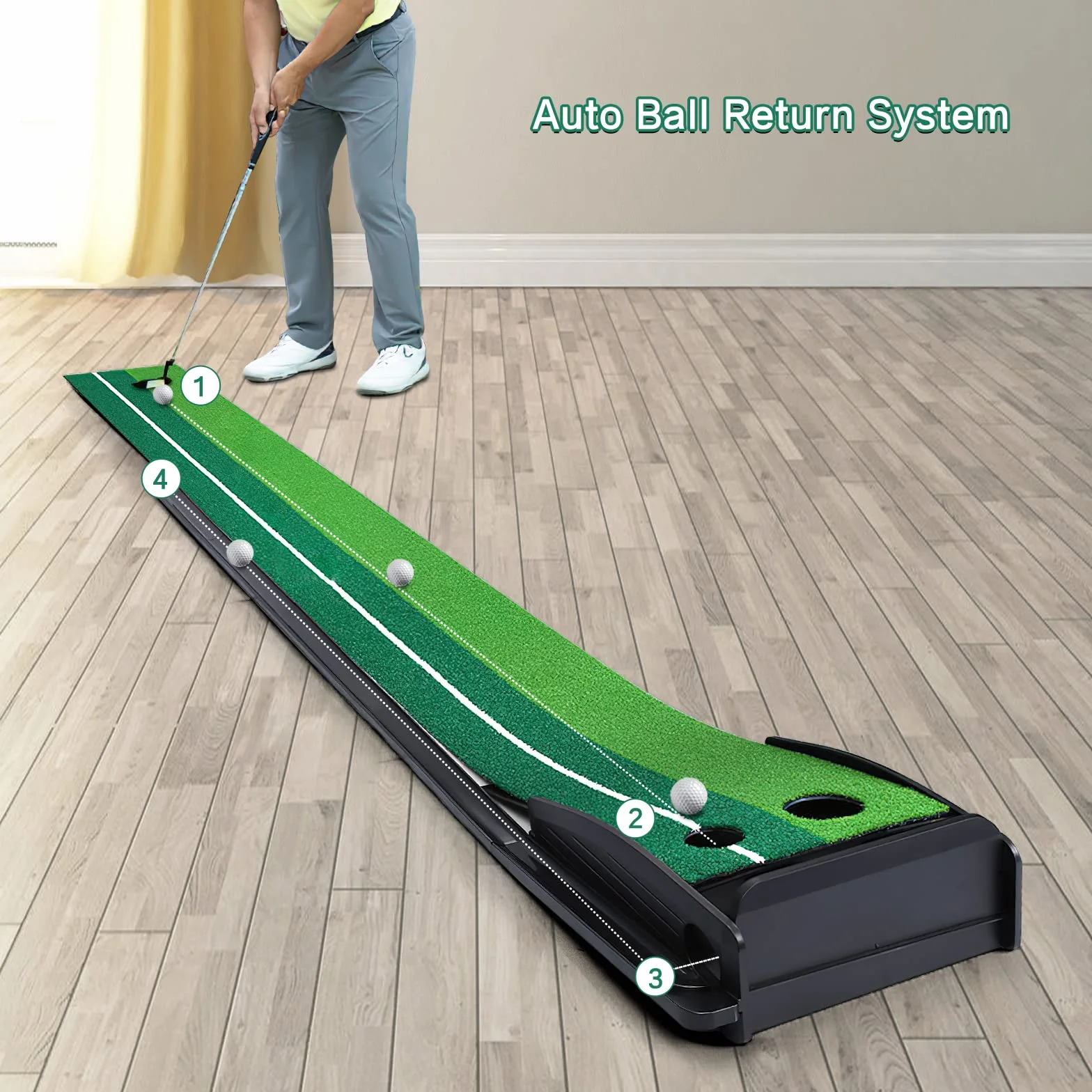 Alfombrilla de golf para el retorno del coche, alfombrilla de entrenamiento de golf de la fisca, alfombrilla de entrenamiento para interior y exterior, con 6 pelotas de golf, la oficina, el gimnasio