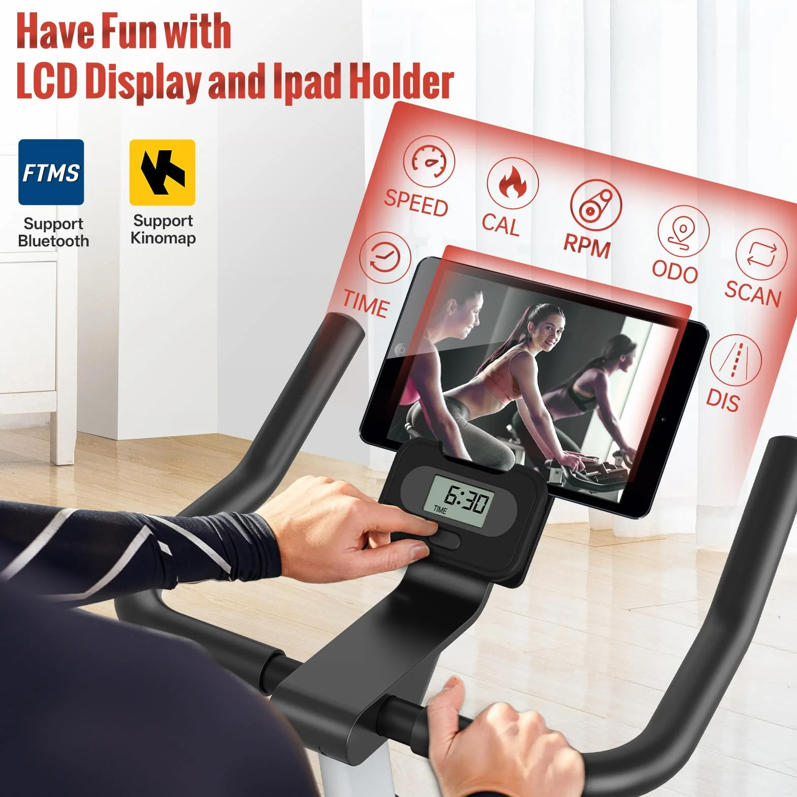 PASYOU Bicicleta Estática Magnética para Bici en Casa con Correa de Transmisión con Pantalla de RPM y Soporte para IPAD - Capacidad de Peso de 150 KG Negro