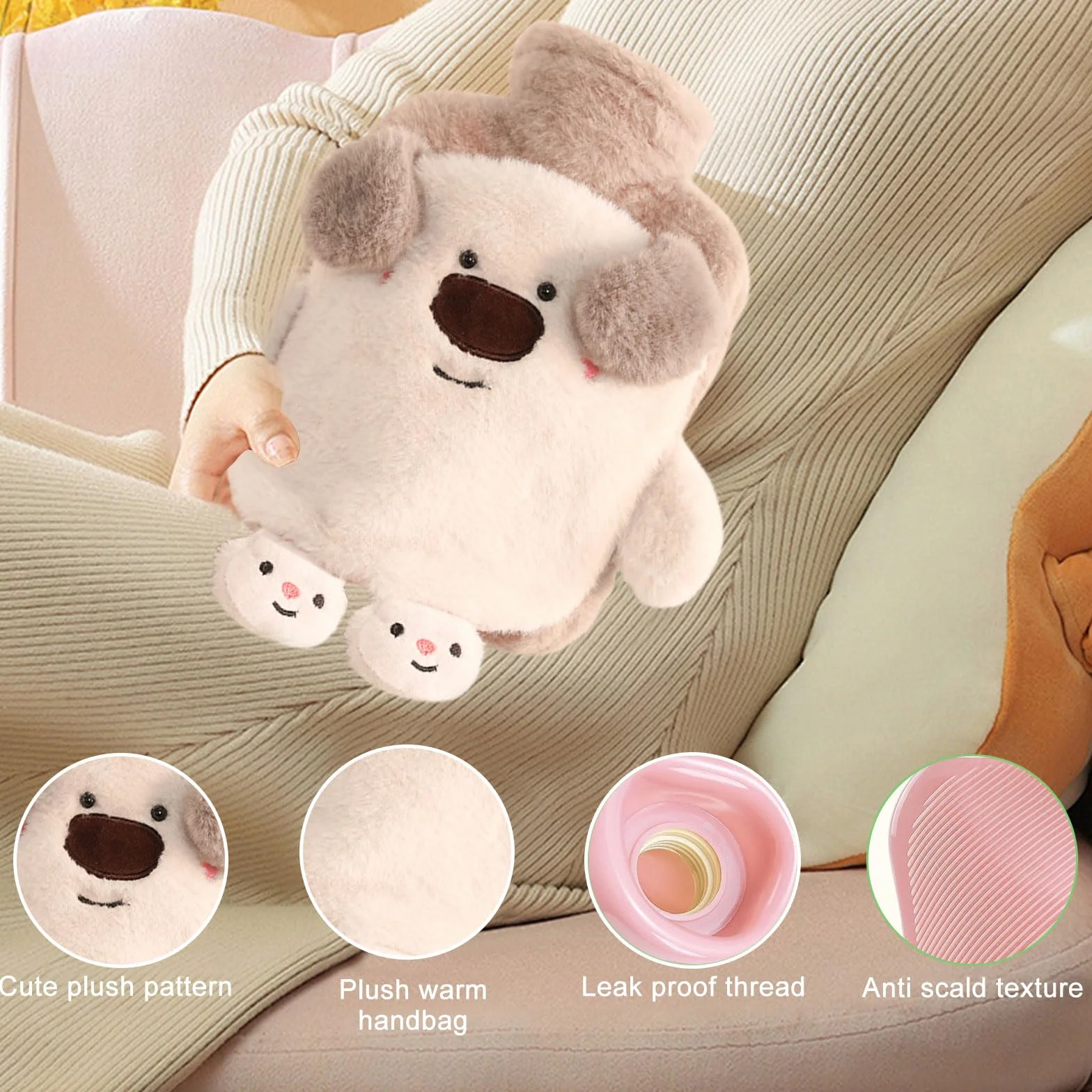 Gran Botella De Agua Caliente Peluche 1L con Funda Desmontable y Contenedor Interior Extraíble para Niños