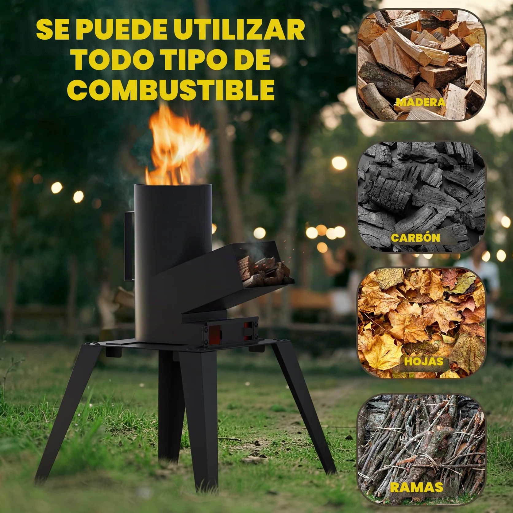 Onlyfire Estufa de Cohete de Camping Estufa Rocket Portátil, Estufa de Cañón con Placa Grill, Rejilla Grill y Rejilla para Ollas, 3 en 1 Multifunción Rocket Stove, Horno de Cohetes Exterior