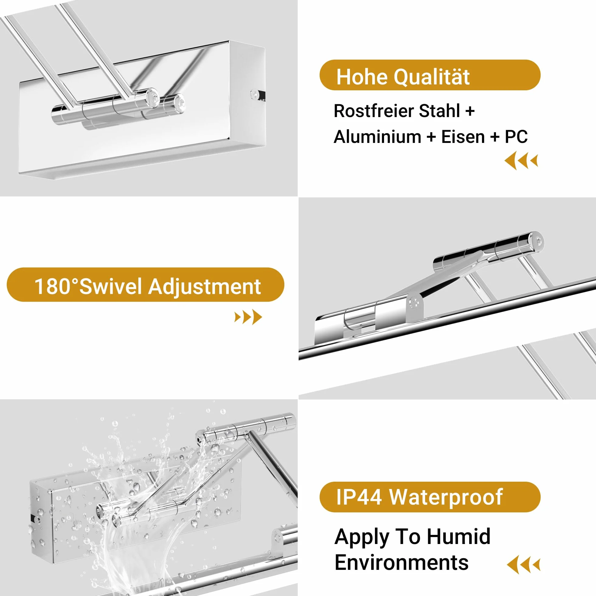 Klighten LED Lámpara de Espejo 50cm 16W 1200LM IP44 5500K Chrome Giratoria para Baño