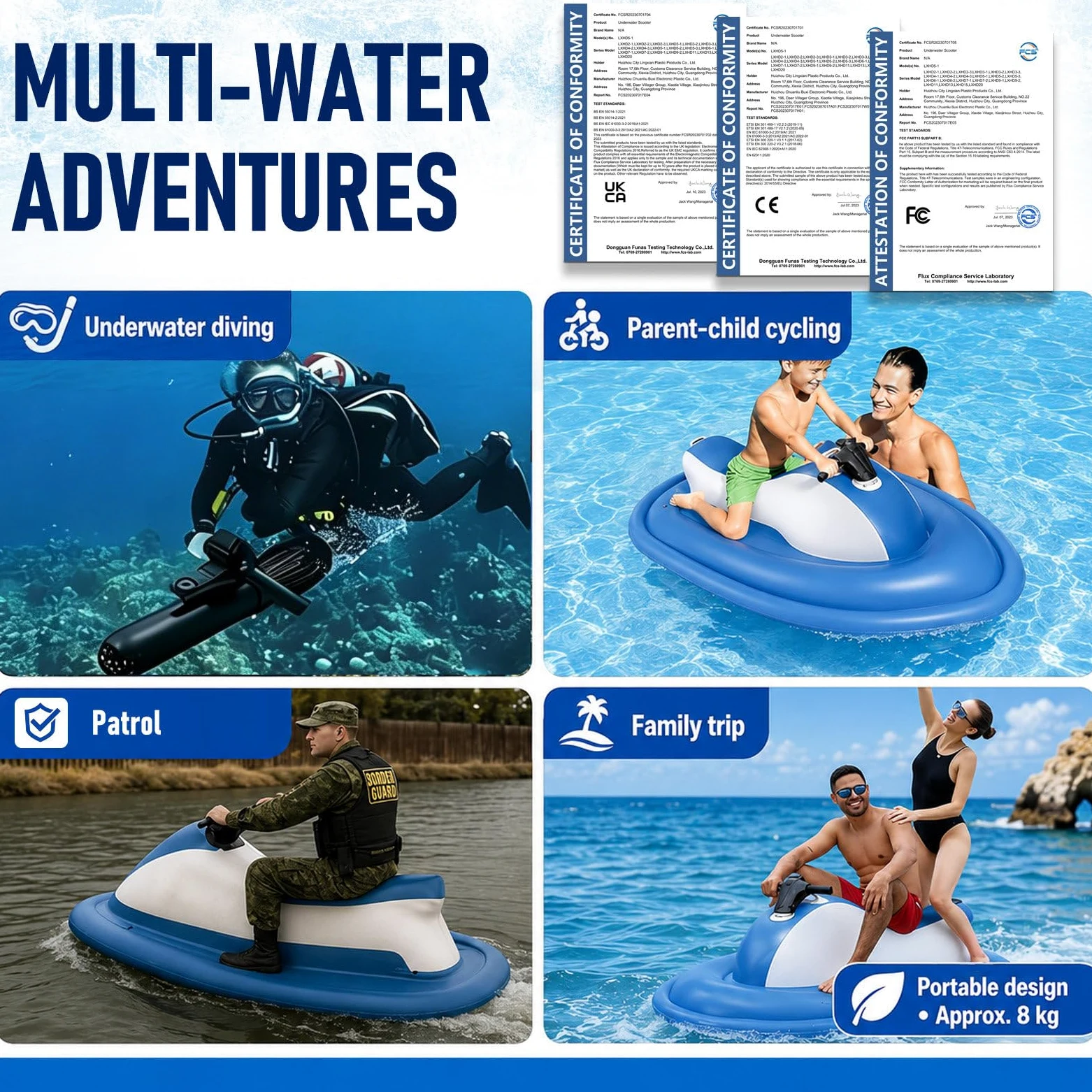 Bote Inflable Motorizado para 2 Personas – Capacidad de 220 Kg | Control de 9 Velocidades (máx. 7 Km/h) | Autonomía de 130 Minutos | para Piscinas, Lagos y Mar 10000mAh