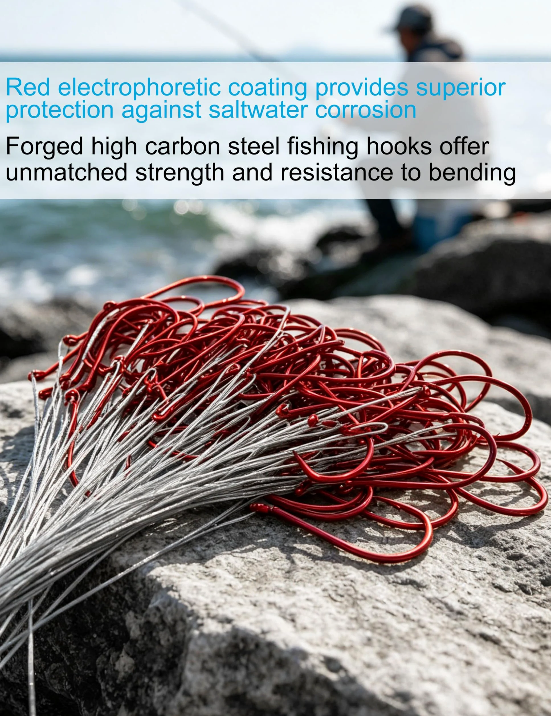 100 anzuelos de pesca de pulpo rojo con líderes de alambre de acero, anzuelo de pesca circular preatado para peces dentados, aparejos de acero de alto carbono para bagre, trucha, lucio