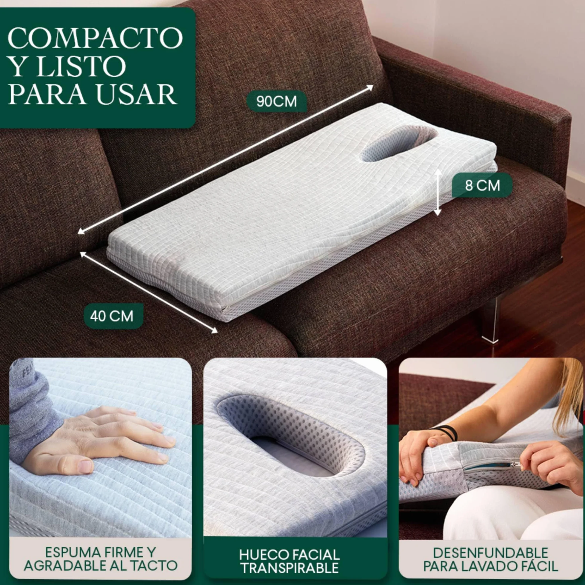 Colchón de Masaje Cervical Espalda Lumbar con Hueco Facial Ergonómico Espuma Firme Funda Lavable Incluye Aceite 100 ml