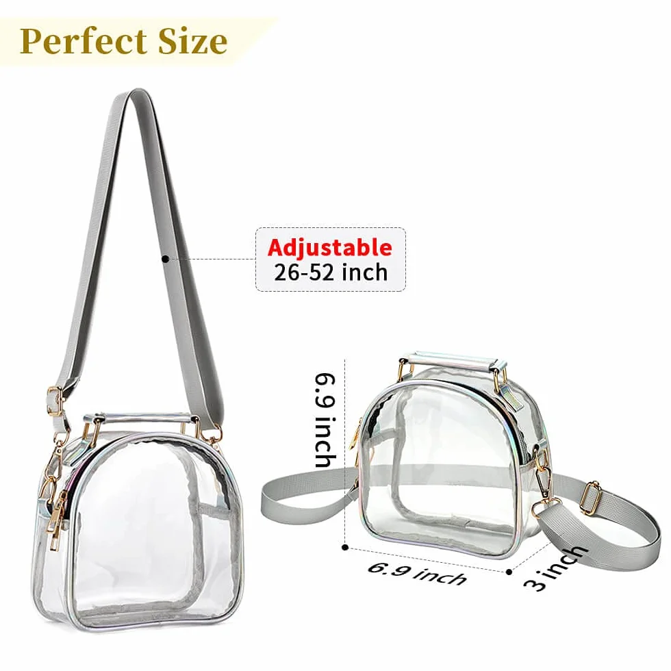COROMAY Bolso transparente para mujeres/niñas, NFL bolsa transparente para estadio, bolsa cruzada premium transparente aprobado por el estadio con correa ajustable y cremallera colorida