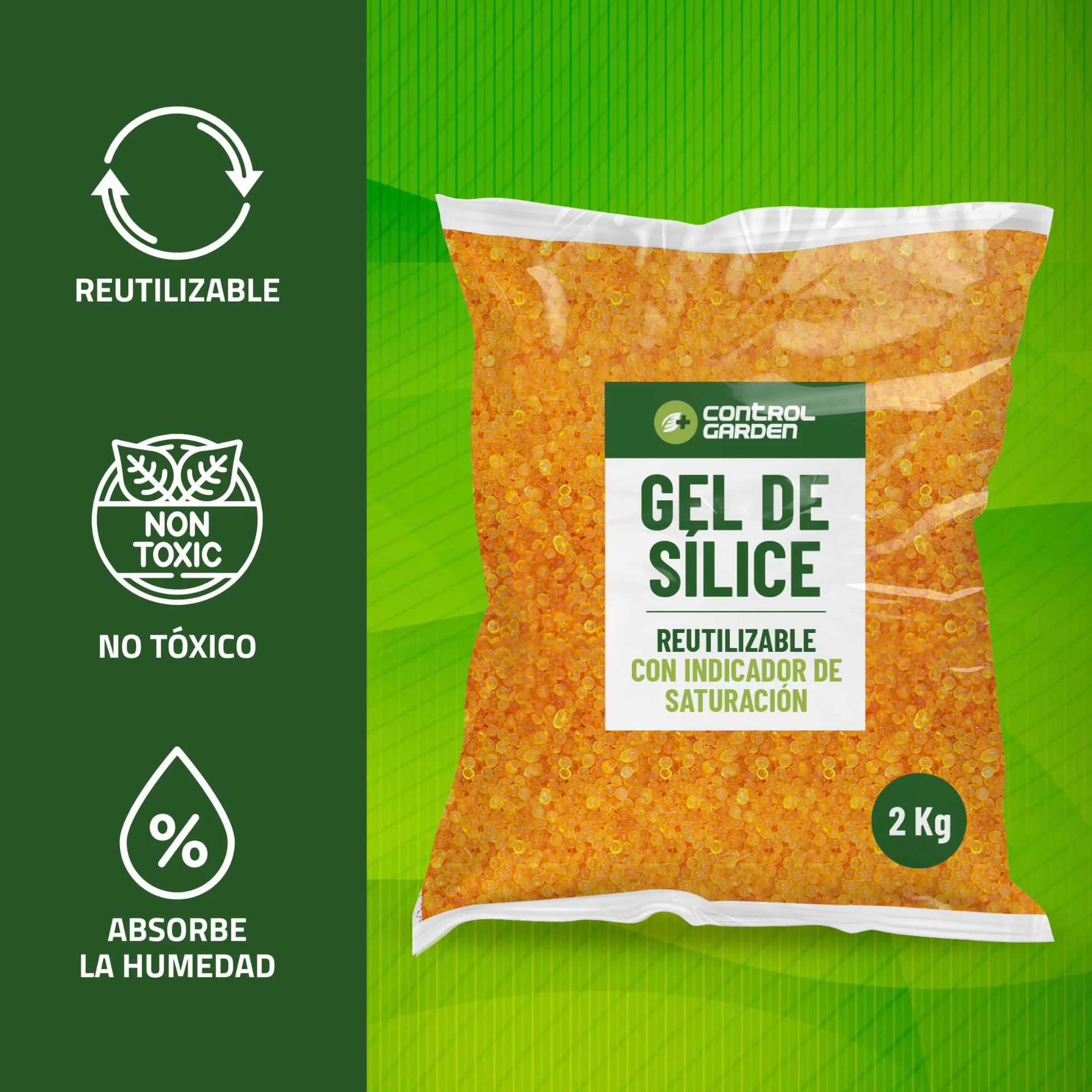 Gel de Sílice Naranja KG Absorbedor de Humedad Reutilizable No Tóxico Indicador de Saturación (2 KG)