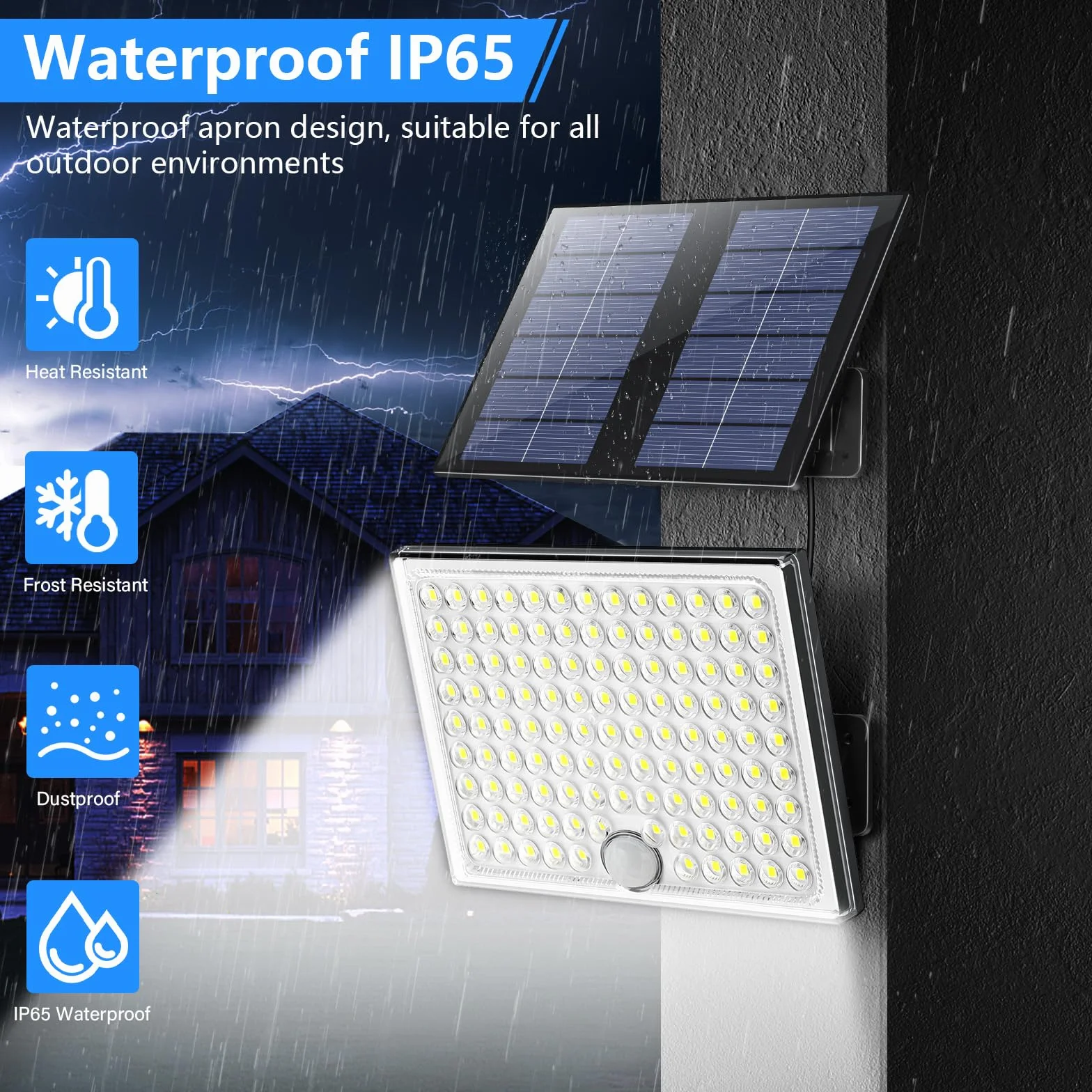 Realky Lampara Solar Exterior 113 LEDs 2000mAh 4 Modos Sensor Movimiento Foco LED Jardin Cable 5m