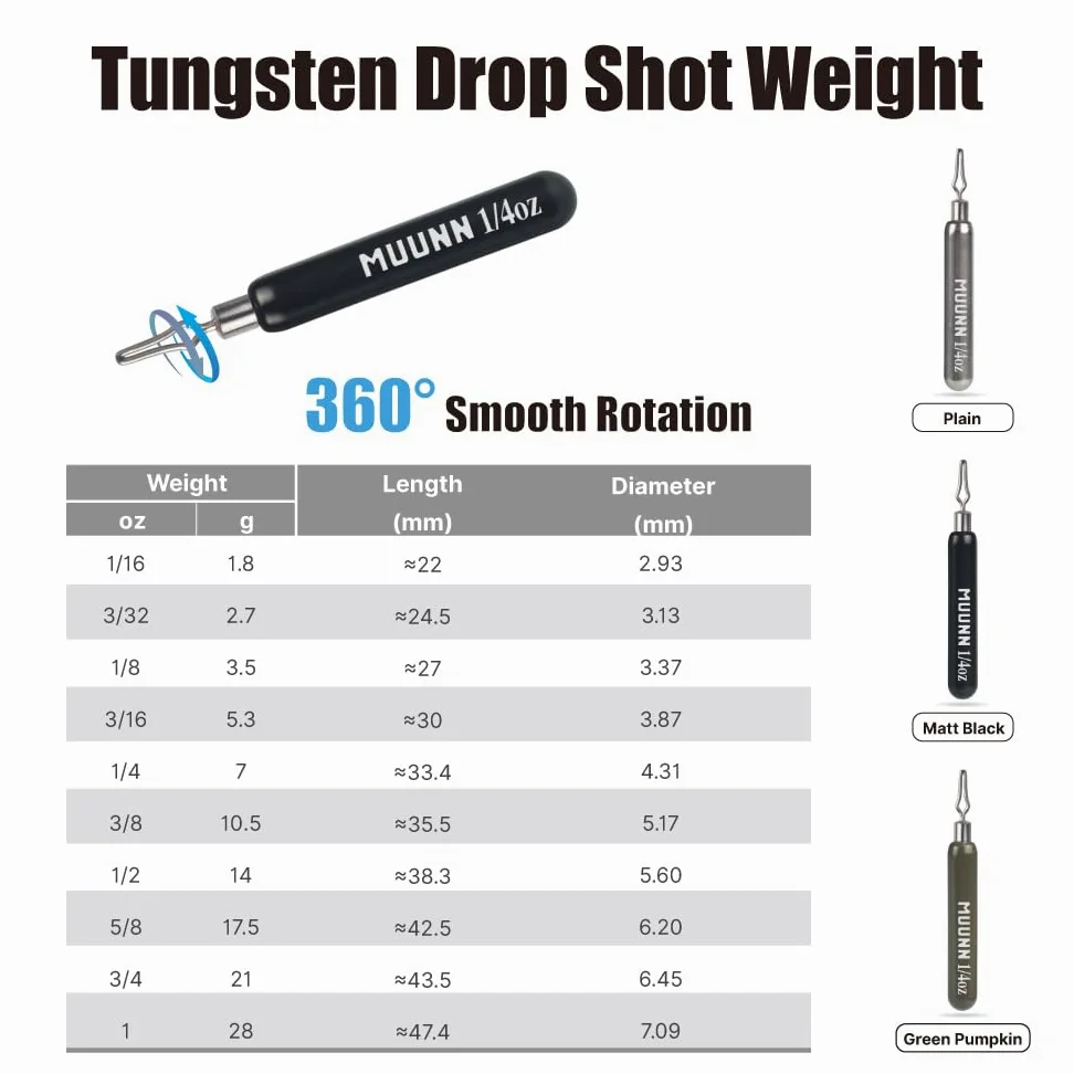 Paquete de 10 pesas de tungsteno flacas para tiro de gota, kit de plomos de pesca de tiro de gota de tungsteno para plataforma de tiro de gota, plomada de forma delgada (liso, 3/8 onzas)