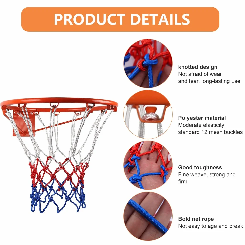 Red de Baloncesto, Malla de Baloncesto Exterior, Red de Baloncesto Resistente de Bucle, 12 Red de Baloncesto de Nailon para Entrenamiento al Aire Libre o en Interiores para aro de Baloncesto Estándar
