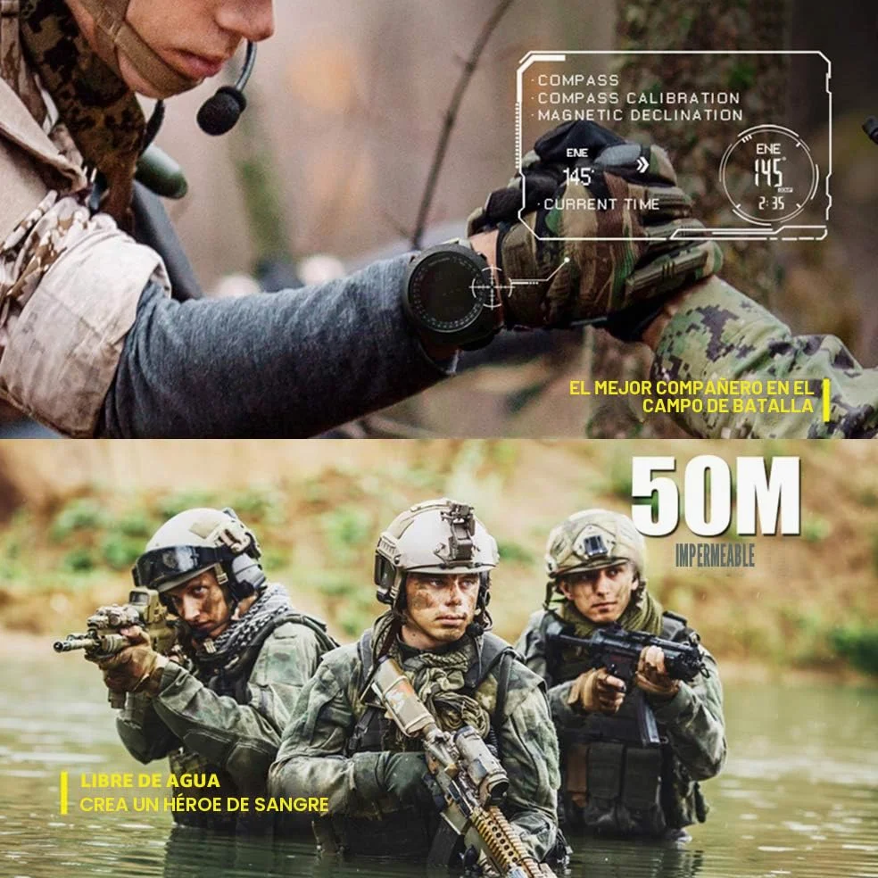 Reloj inteligente deportivo al aire libre, reloj táctico de silicona con altímetro, barómetro, brújula y termómetro, reloj militar impermeable hasta 50 m, rastreador de fitness multifuncional