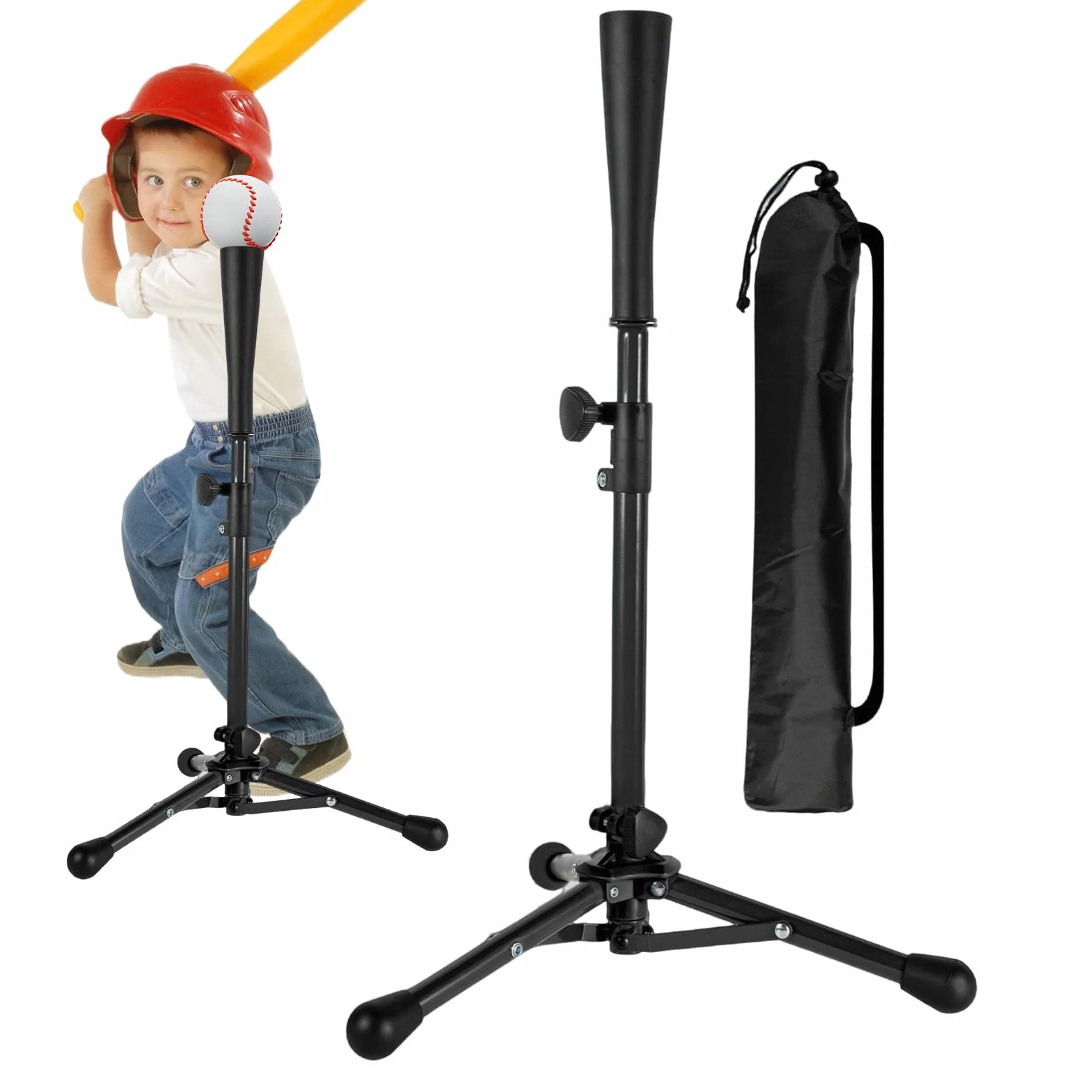 tee Béisbol Juvenil | Base De Béisbol para Niños Pequeños | con Bolsa Edades 3-8 Entrenador Altura Ajustable Trípode para Práctica Interior