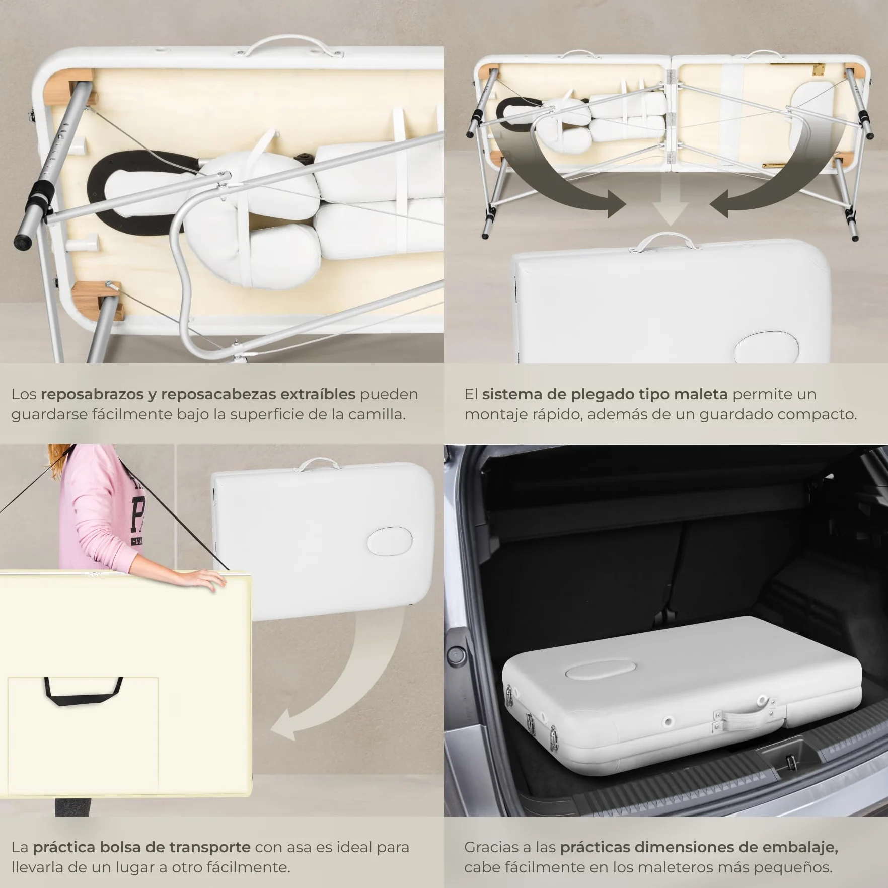 Tectake Camilla de Masaje Plegable de Aluminio, Altura Ajustable, 3 Zonas, con Bolsa de Transporte - Blanco