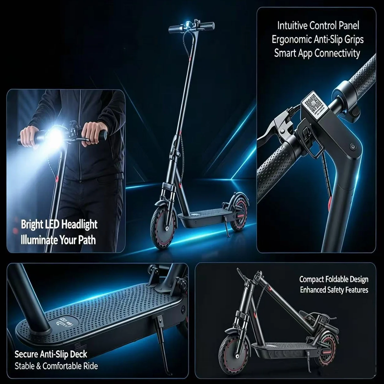 Patinete eléctrico Plegable para Adultos, neumáticos de 8.5"/10", 4 amortiguadores, Capacidad máxima de 30-45 kilómetros, Control de Aplicaciones
